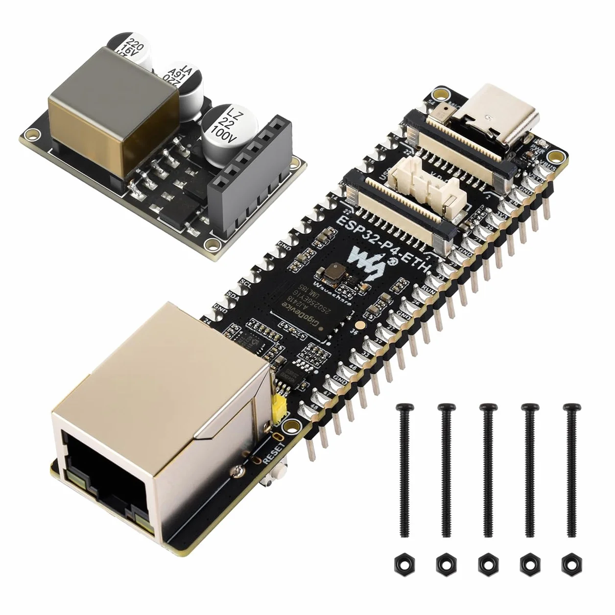 Waveshare ESP32-P4-ETH Development Board, ESP32-P4, 100 Mbps RJ45 Ethernet, PoE Module, 3 Items