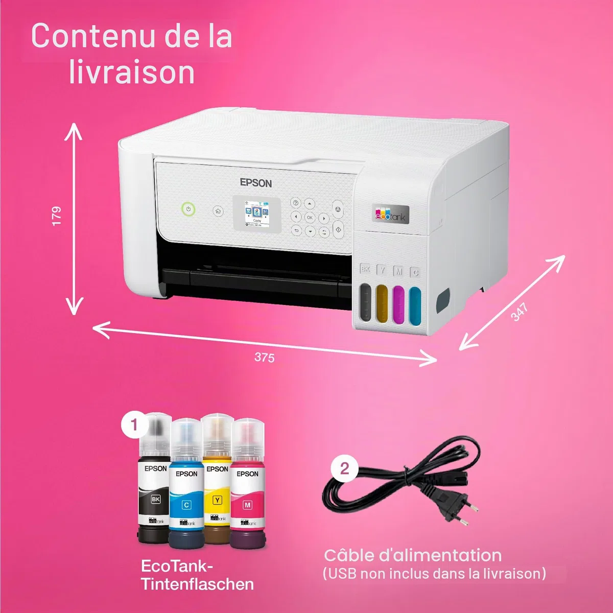 EcoTank ET-2876 Imprimante Multifonction A4 à réservoir d'encre Wi-FI avec Un Stock d'encre jusqu'à 3 Ans