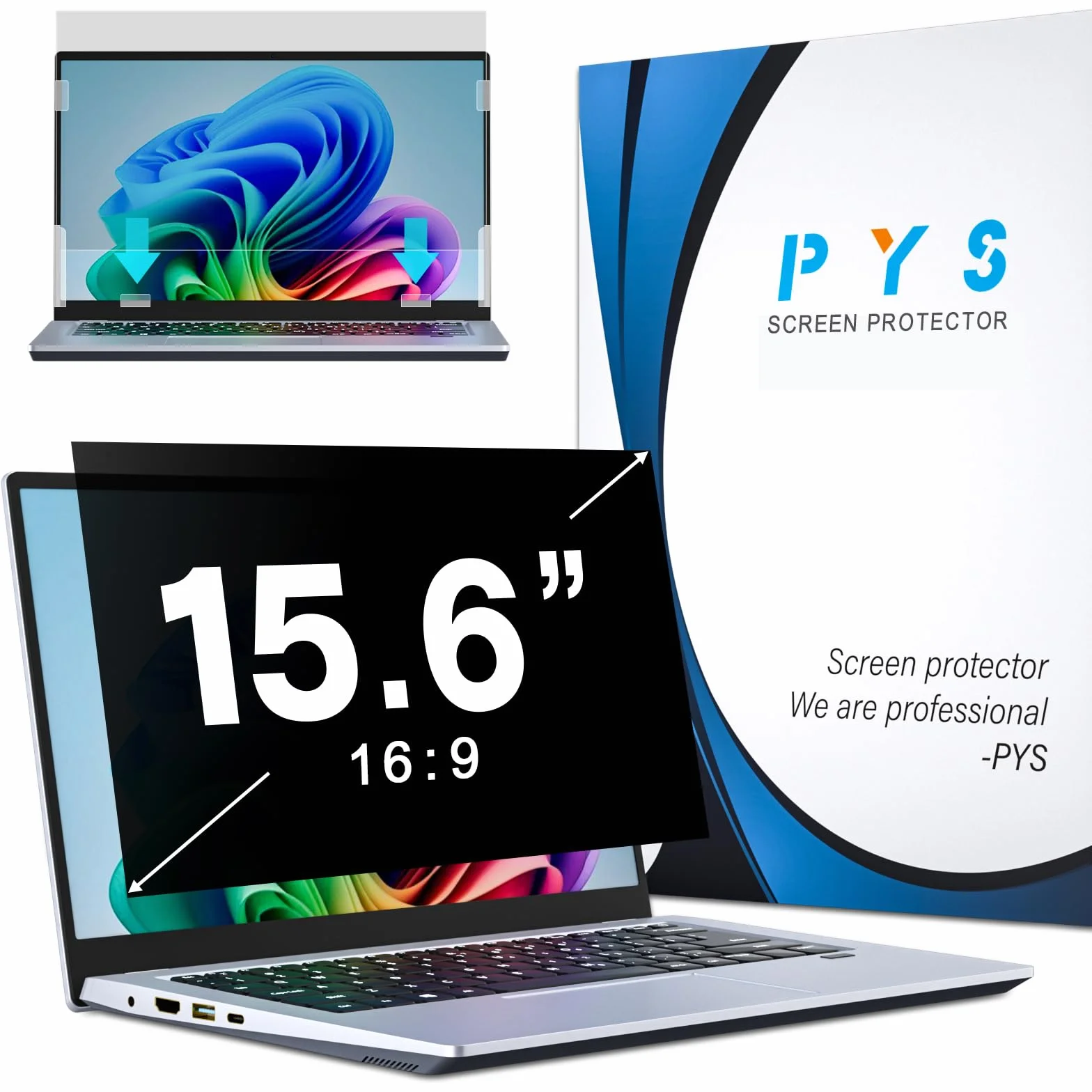 PYS Filtre écran Confidentialité 15,6 Pouces 16:9 Anti Espion Anti-Lumière Bleu Compatible HP Dell Acer Lenovo Thinkpad Samsung ASUS