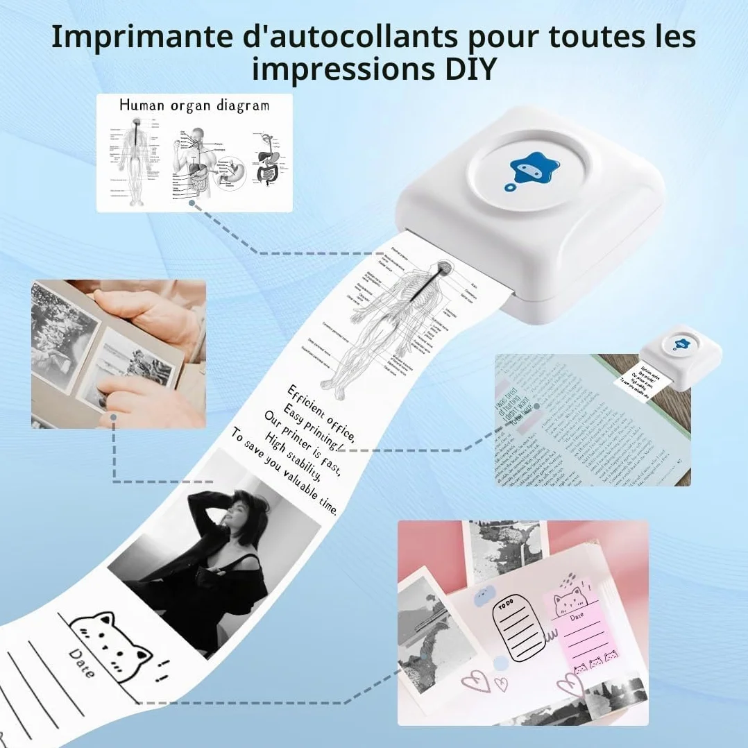 vretti Mini Imprimante Thermique TP2-Y Bluetooth Imprimante Photo Compatible Android iOS