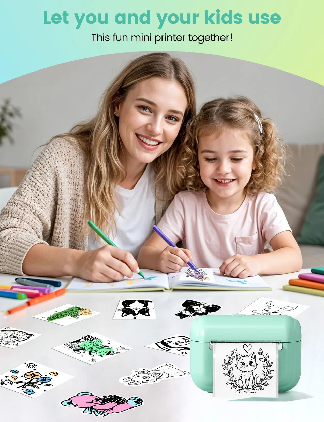 Mini Imprimante Thermique Portable Q02E Bluetooth Autocollant pour Notes d'étude Photos