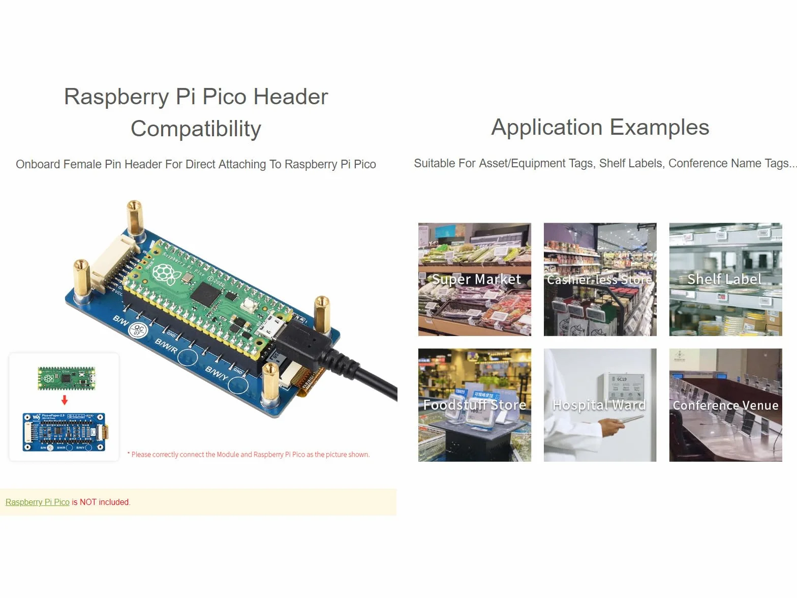 Waveshare 2.9inch E-Paper E-Ink Display Module 296x128 Pixels SPI Interface for Raspberry Pi Pico