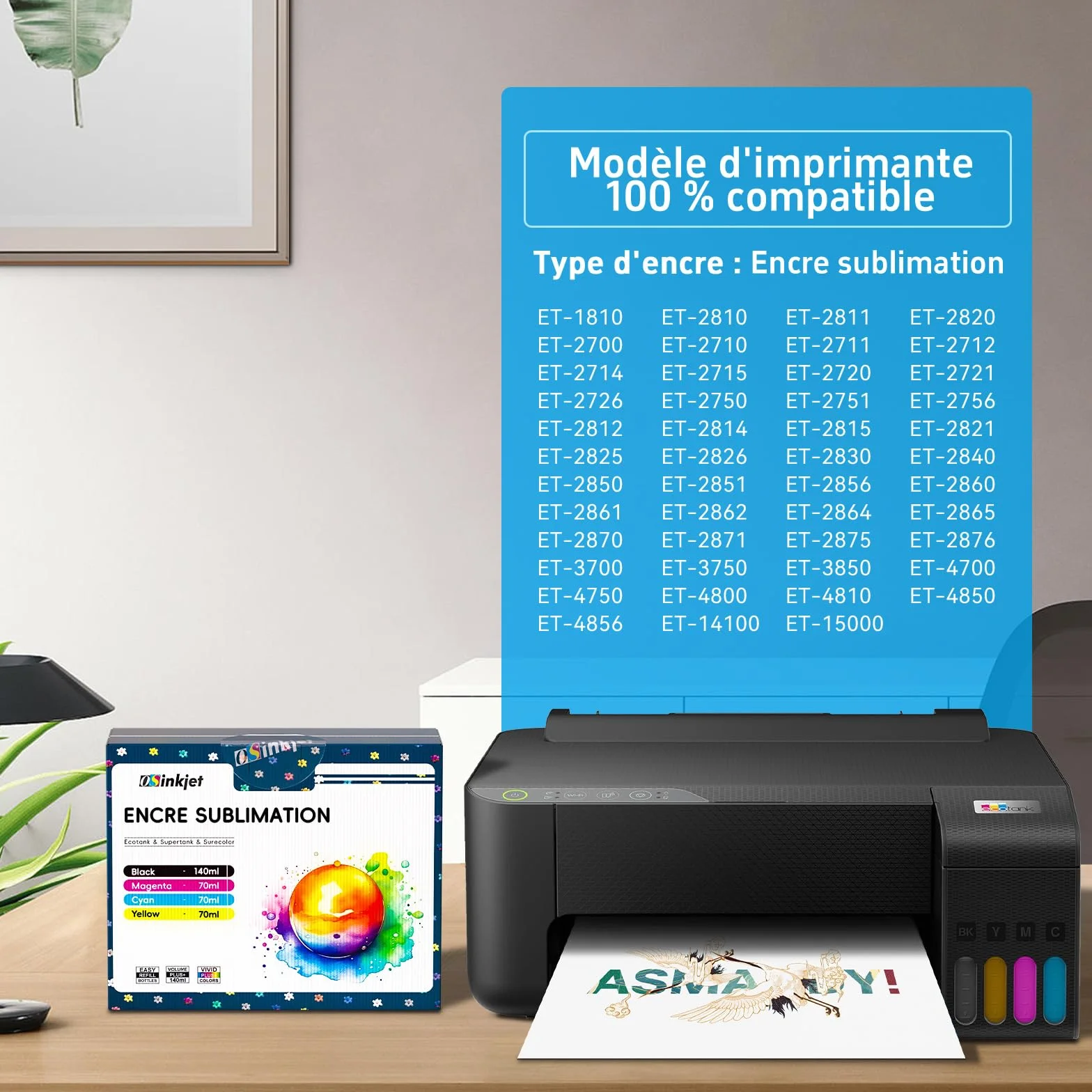 Encre Sublimation Compatible Epson Ecotank ET-2876 ET-1810 ET-2826 ET-2861 ET-2862 ET-2870 ET-2871 ET-2865 ET-15000 ET-2810 ET-2856