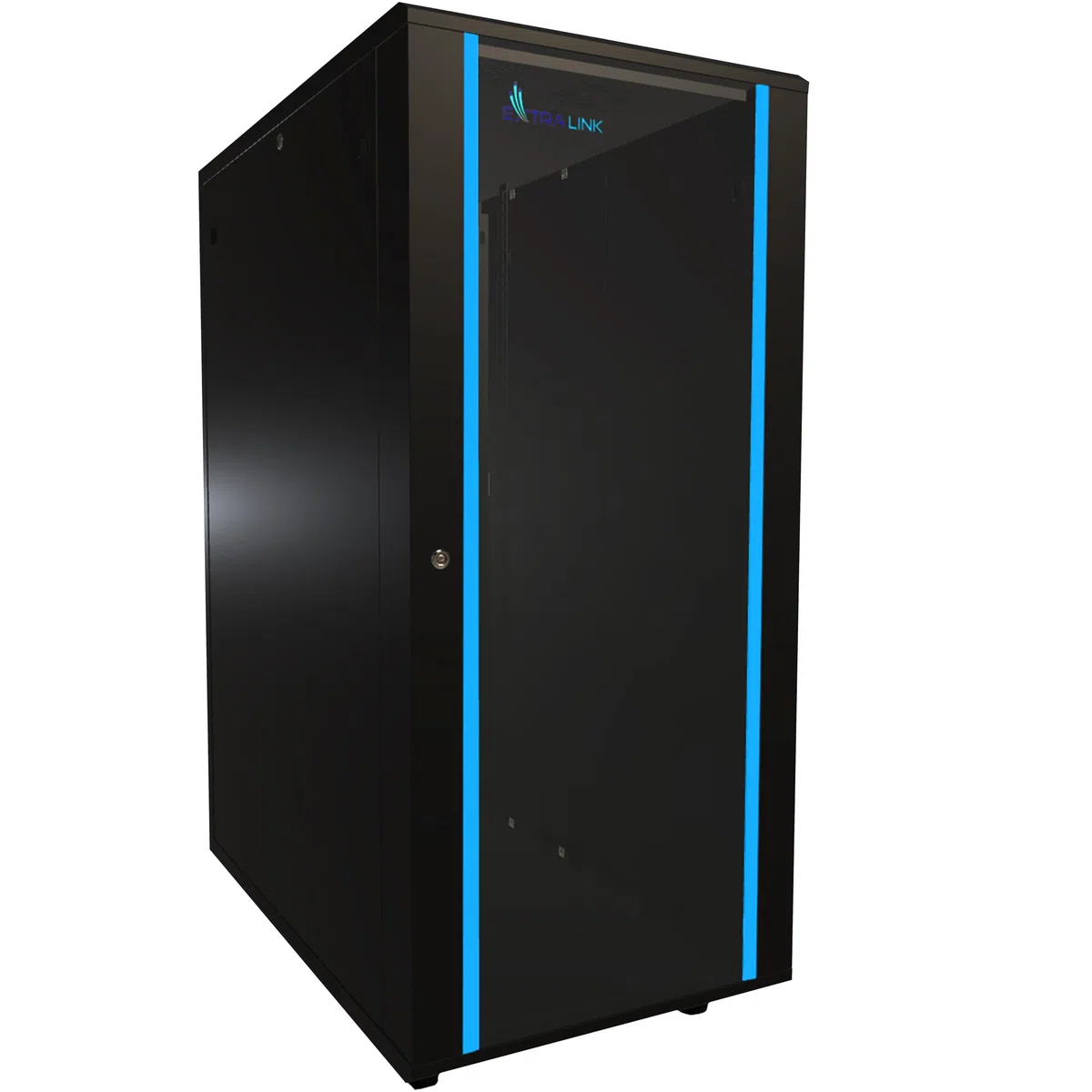Extralink Baie de Brassage Rack 19 Pouces 27U 600x1000 – Autoportante, Panneaux Latéraux Amovibles, Verre Trempé – à Monter Soi-Même – pour Commutateurs, Onduleurs et Serveurs – Noire