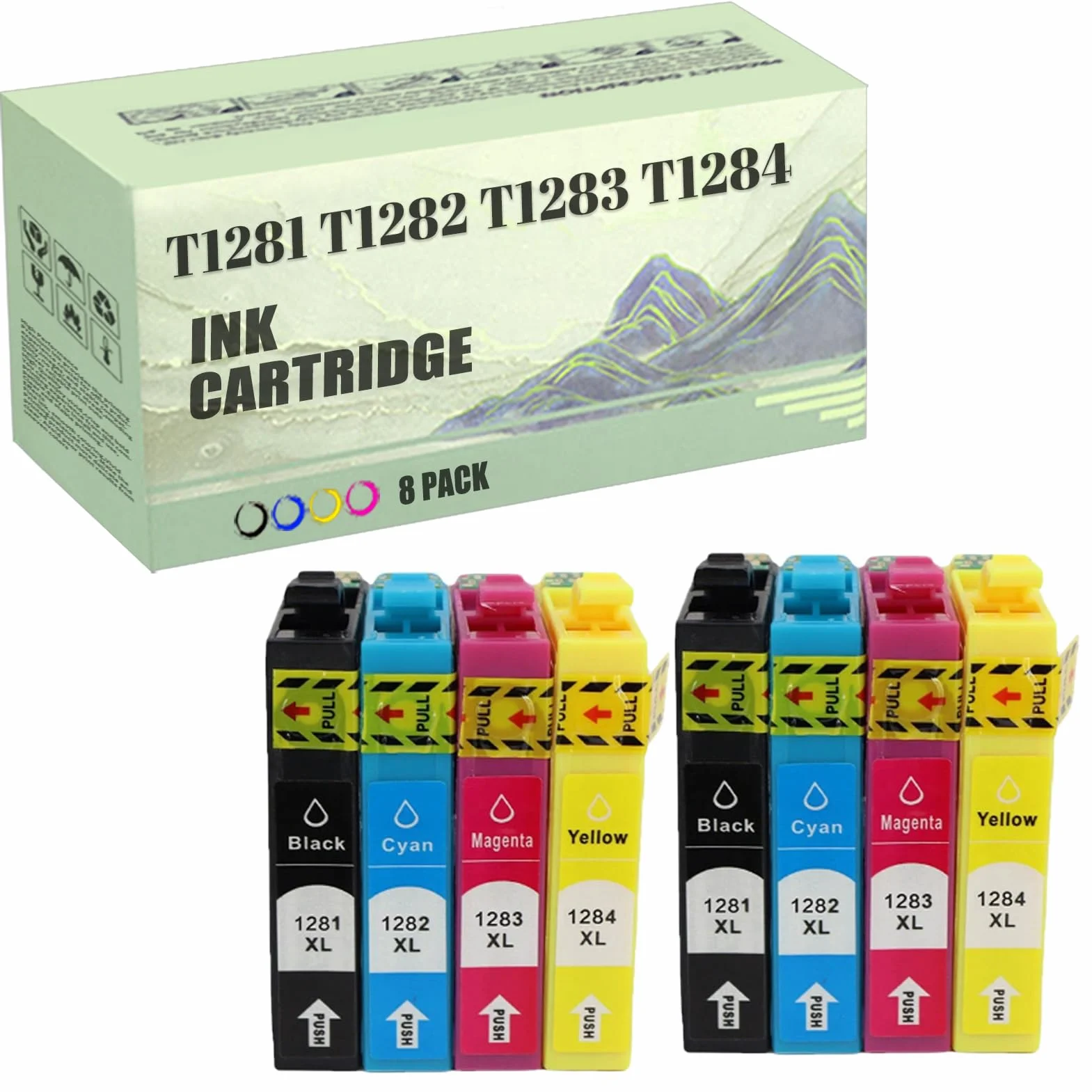Cartouches d'encre EPSON T1281 T1282 T1283 T1284 Compatible 8 Pack pour S22 SX125 BX305F BX305FW SX420W SX425W