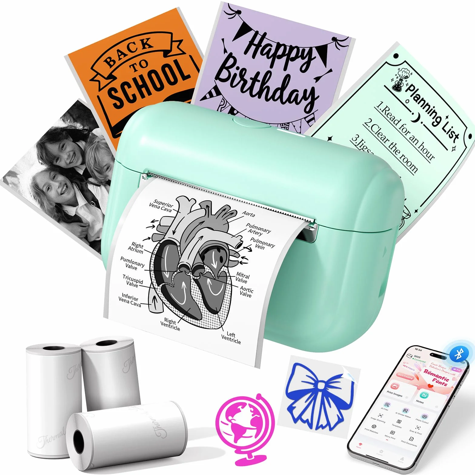 Mini Imprimante Thermique Portable Q02E Bluetooth Autocollant pour Notes d'étude Photos