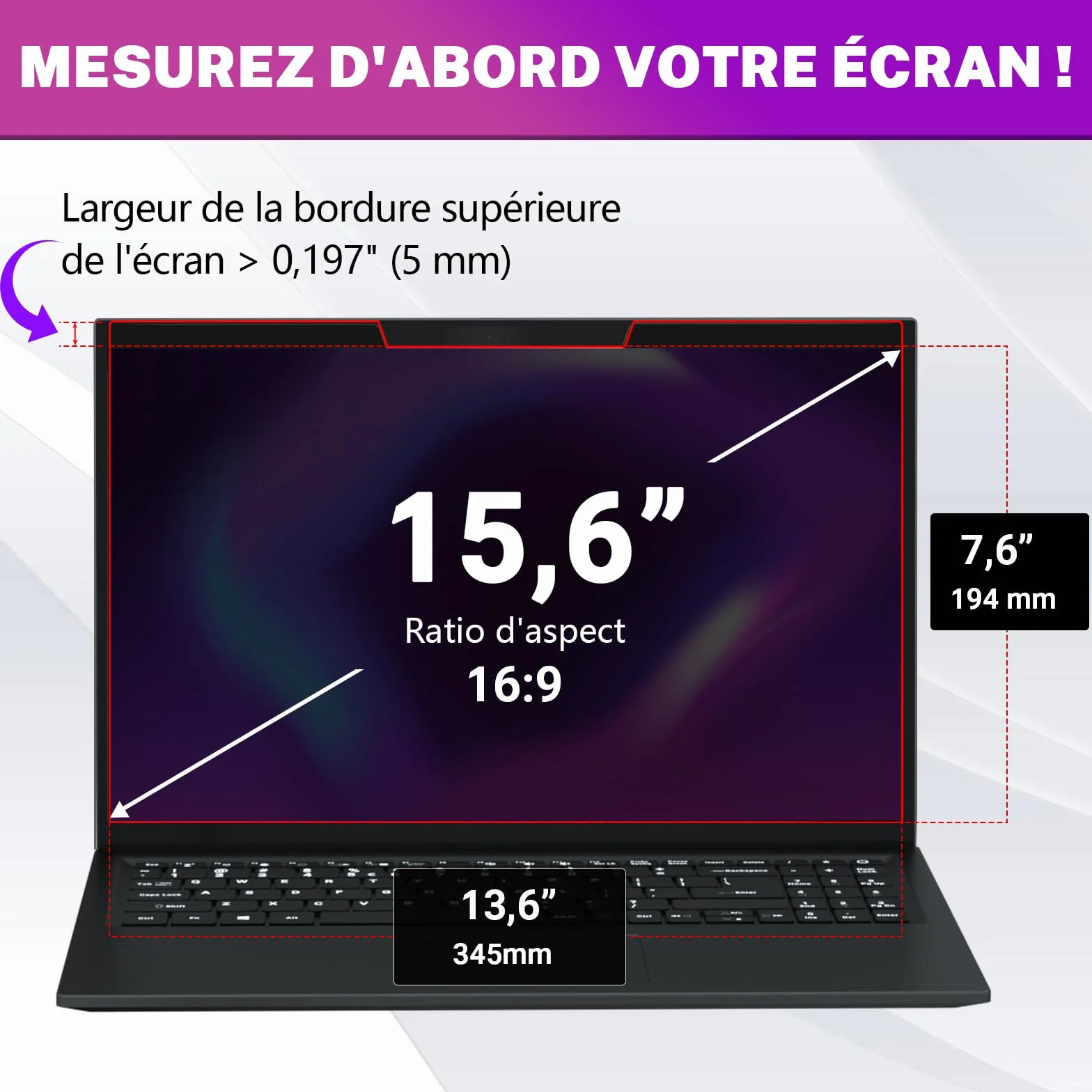 PYS Magnétique Filtre de Confidentialité 15,6 Pouces 16:9 Anti Espion Anti-Lumière pour Ordinateur Portable