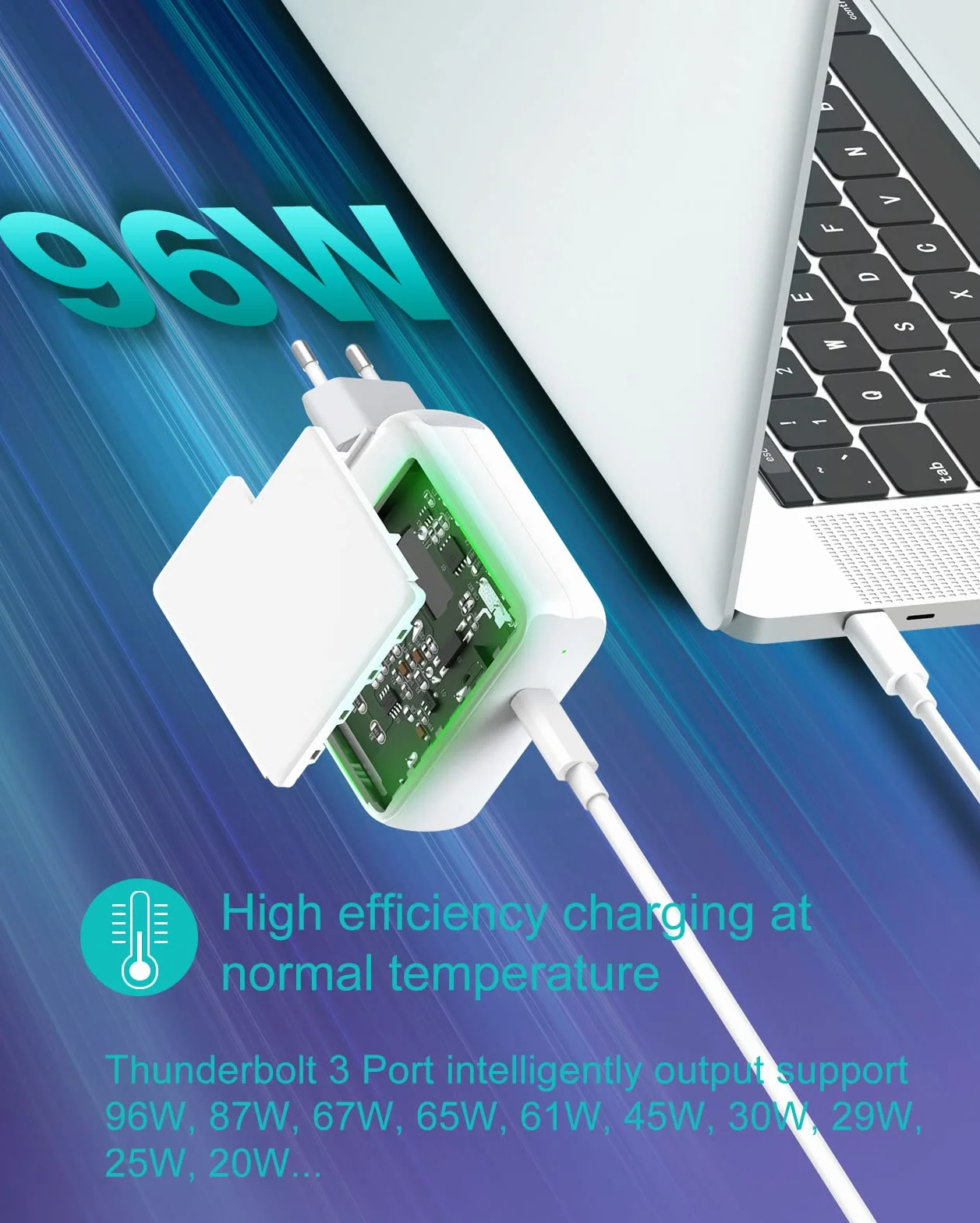 Chargeur MacBook Pro 96W USB C Compatible MacBook Pro 16 15 14 13 Pouces MacBook Air 2020 2019 2018 iPad Alimentation Rapide Câble 5A 100W