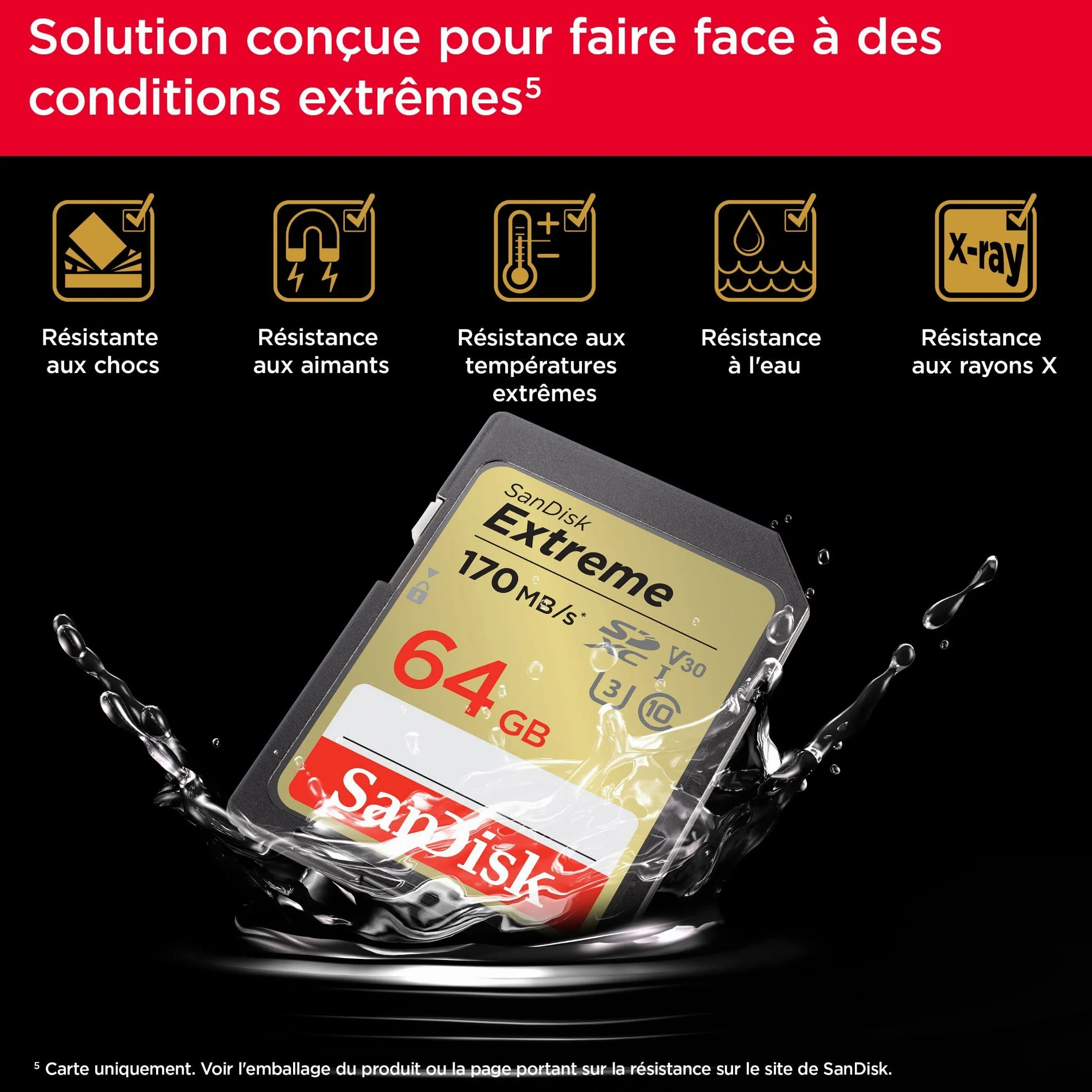 SanDisk 64GB Extreme SDXC kort UHS-I U3 V30 170 MB/s