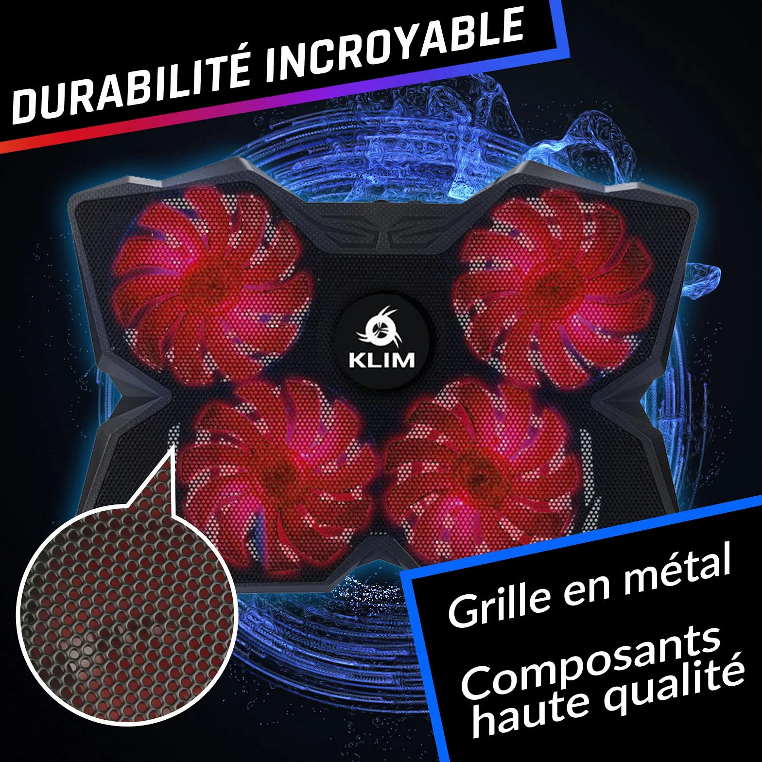KLIM Wind Refroidisseur PC Portable 4 Ventilateurs Silencieux pour Laptop Mac PS5 PS4