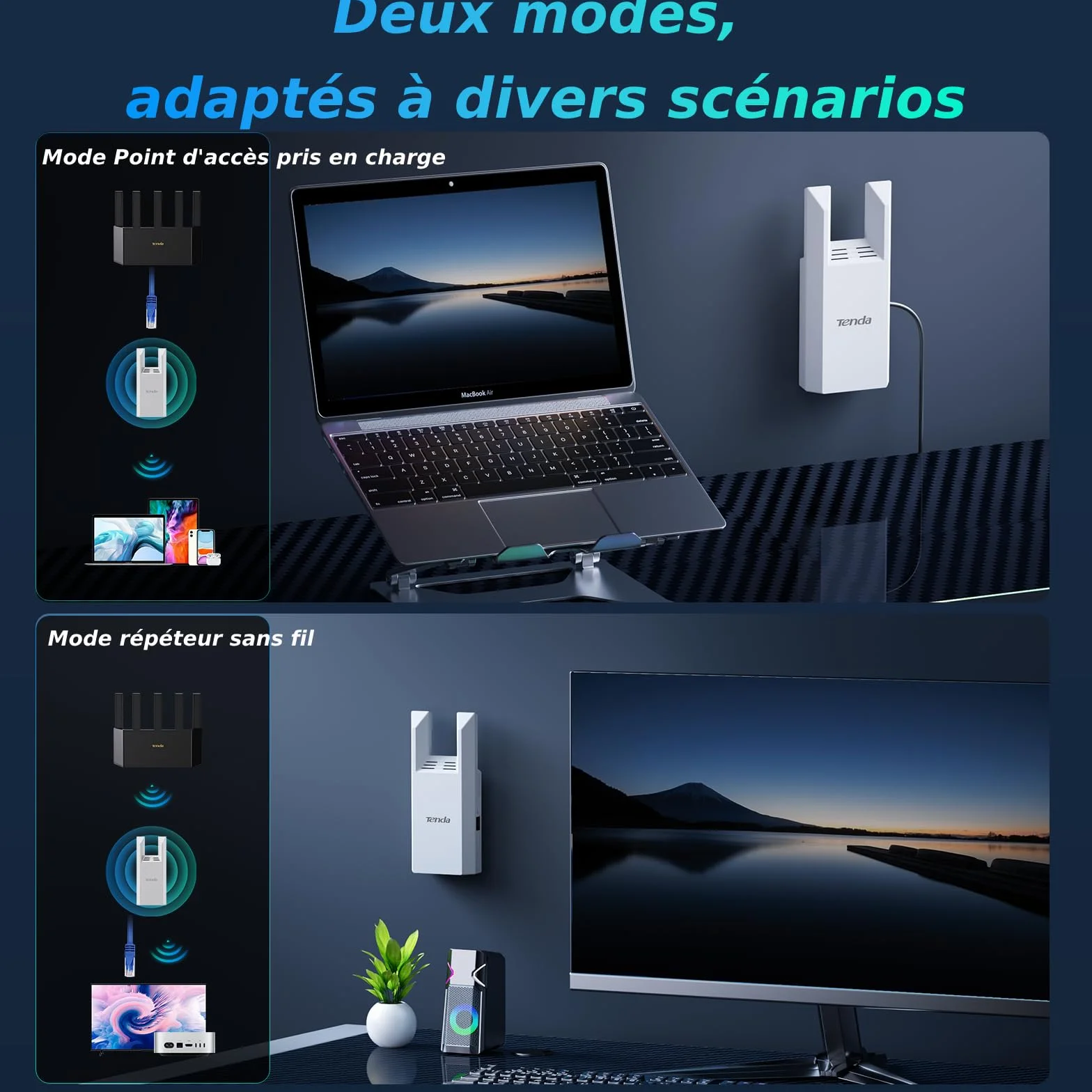 Tenda A18 Pro Répéteur WiFi AC1200 Mbps Amplificateur Gigabit Ethernet 150m²