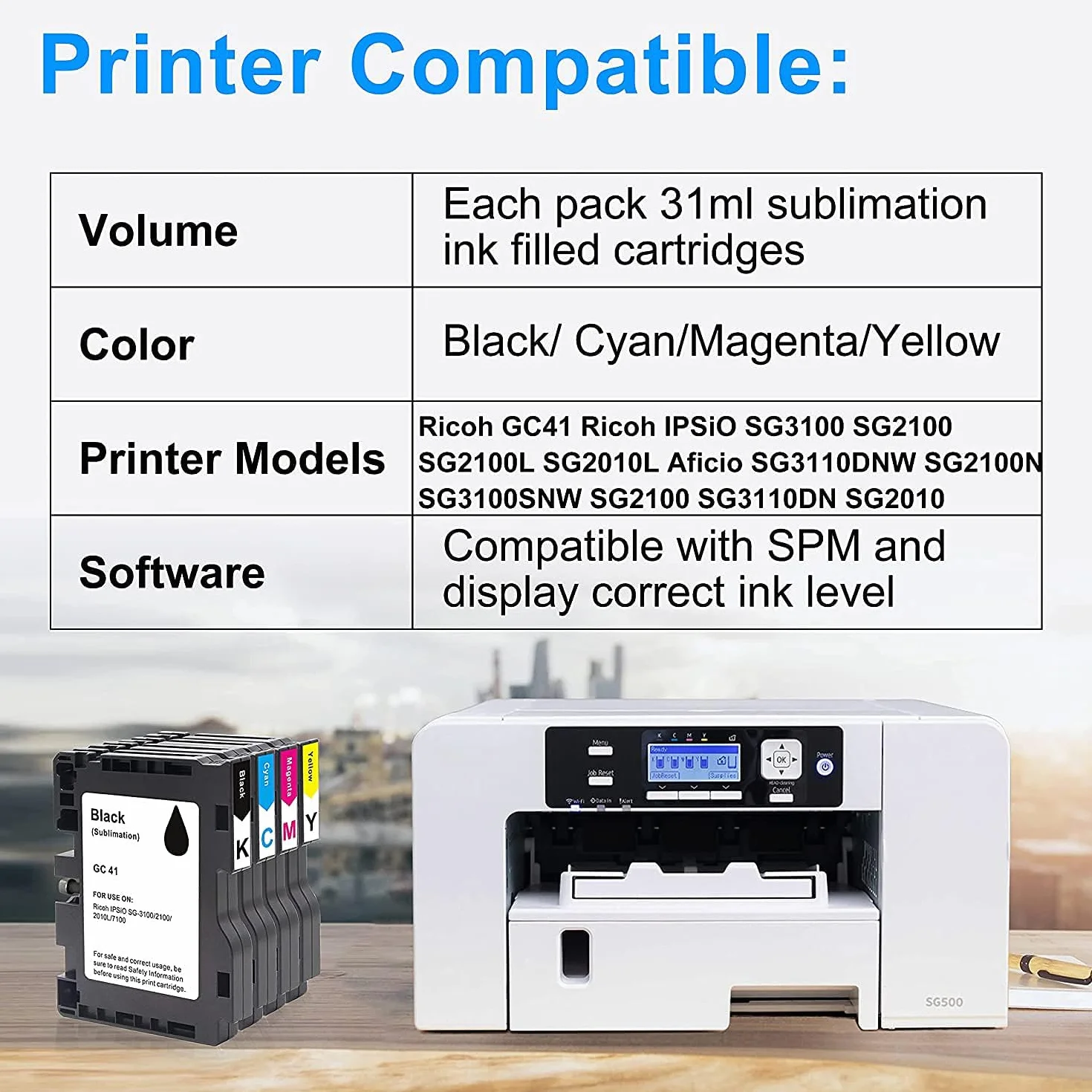 Aomya 4-Pack gc41 Sublimation Cartouche Transfert Thermique Compatible gc41 ipsio sg3100 sg2100
