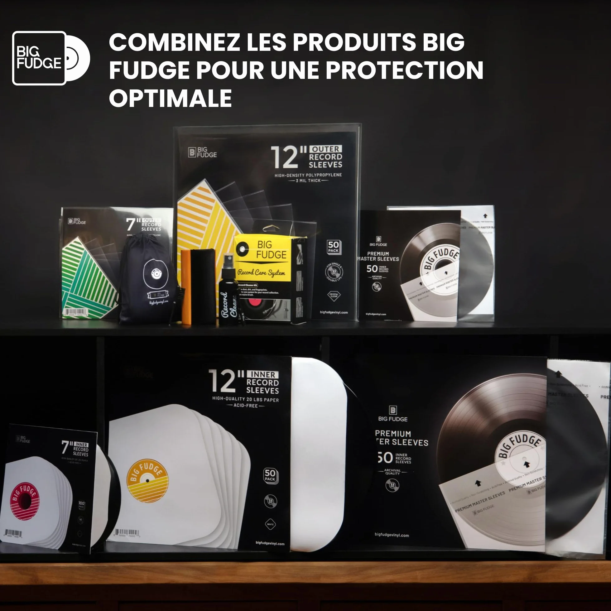 Big Fudge Pochettes Extérieures Vinyles 12" x 100pcs Plastique Transparente 3 mil
