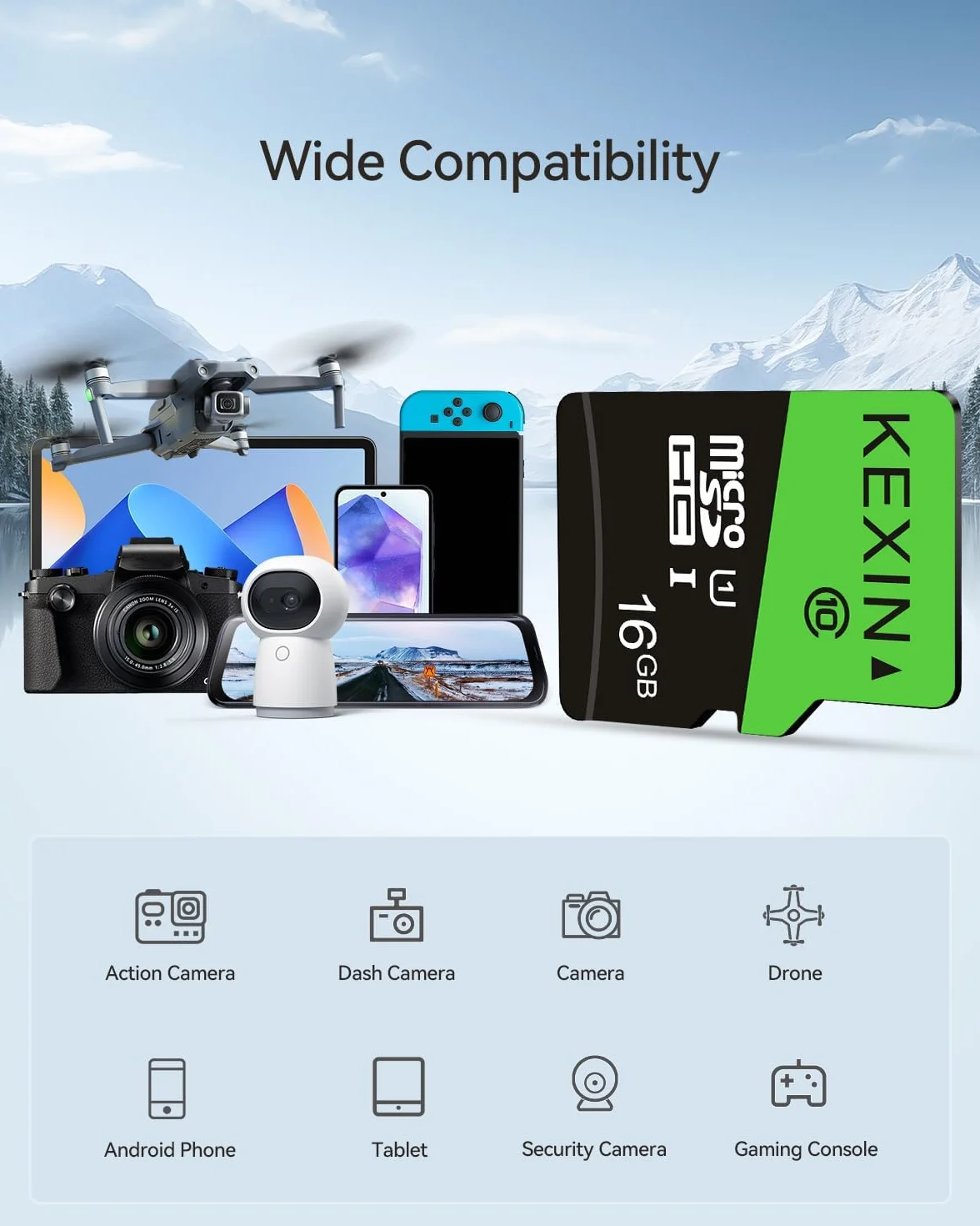 KEXIN Carte Micro SD 16 Go Lot de 5 Cartes Micro SDHC UHS-I C10 U1 MicroSD TF pour Appareils Photo Sport, Caméra Surveillance, Dash Cam