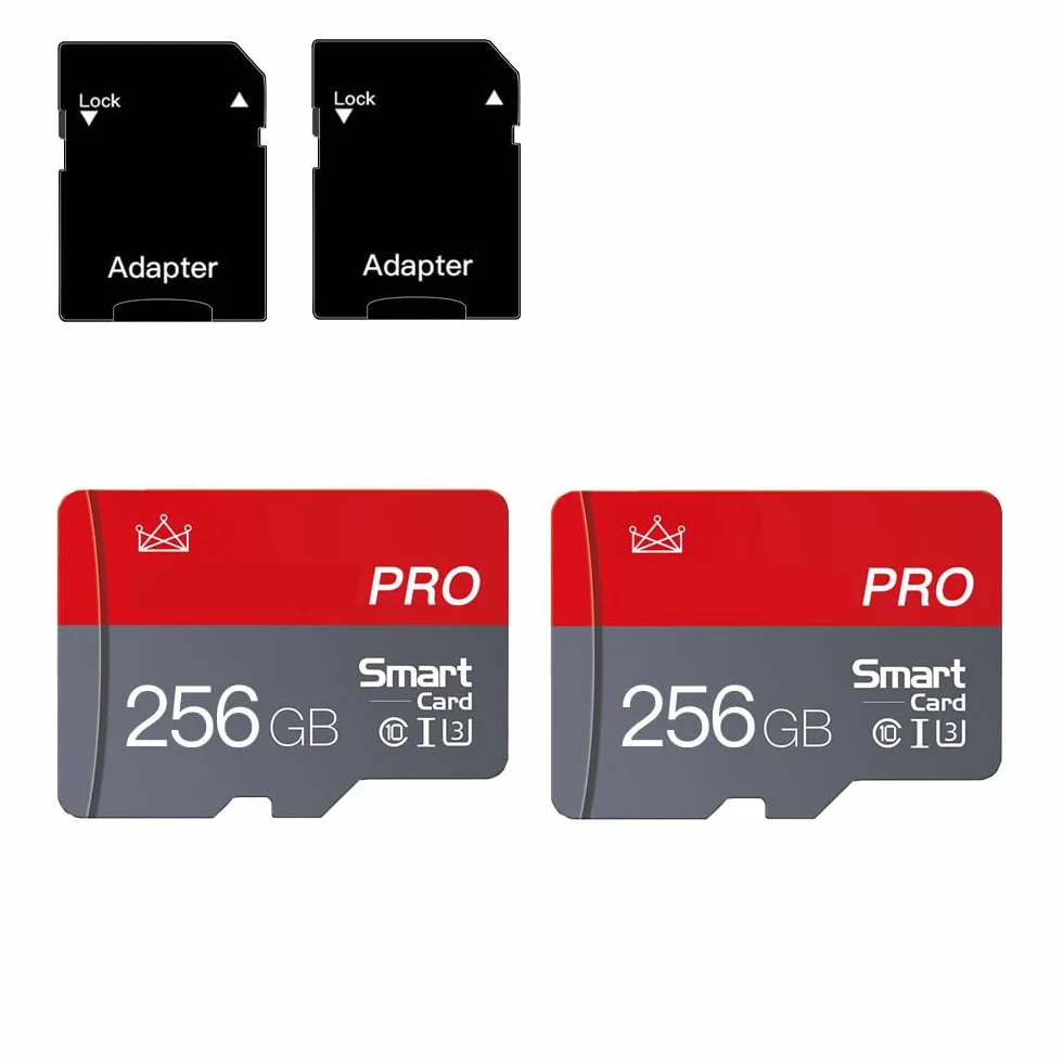 Lot de 2 cartes mémoire Micro SD 256 Go Classe 10 Haute Vitesse avec adaptateur Mini SD