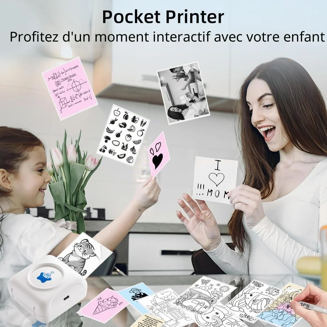 vretti Mini Imprimante Thermique TP2-Y Bluetooth Imprimante Photo Compatible Android iOS