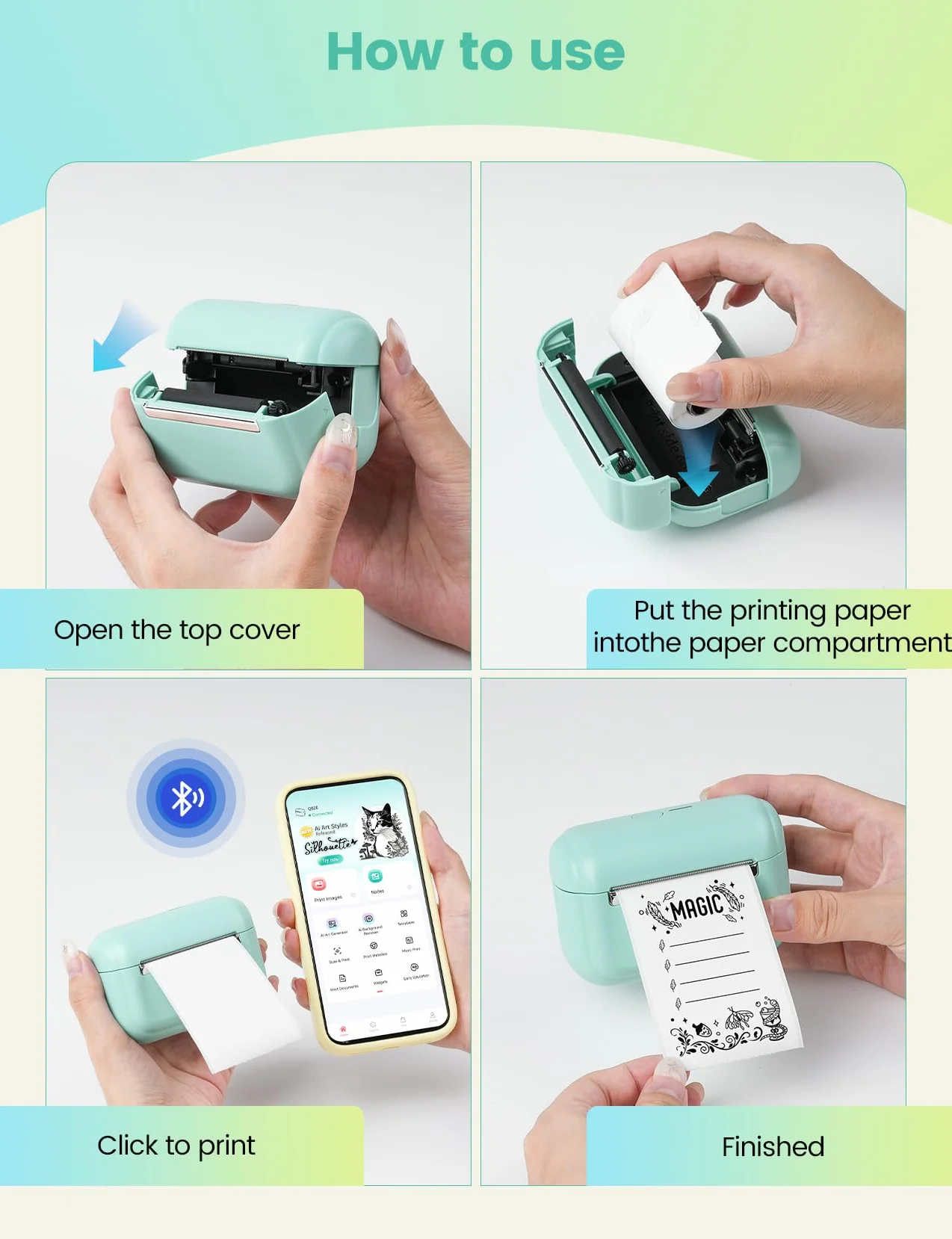 Mini Imprimante Thermique Portable Q02E Bluetooth Autocollant pour Notes d'étude Photos