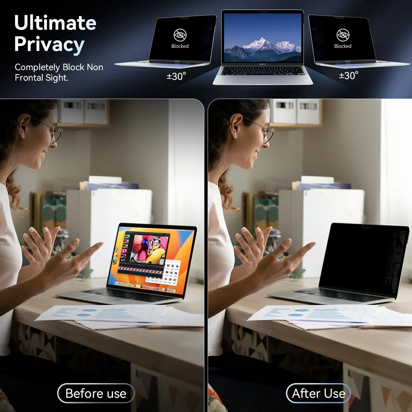 Filtre de Confidentialité MacBook Air 13" 2018-2021 M1 MacBook Pro 13 Pouces 2016-2022 M1 M2 Anti Espion Lumière Bleue