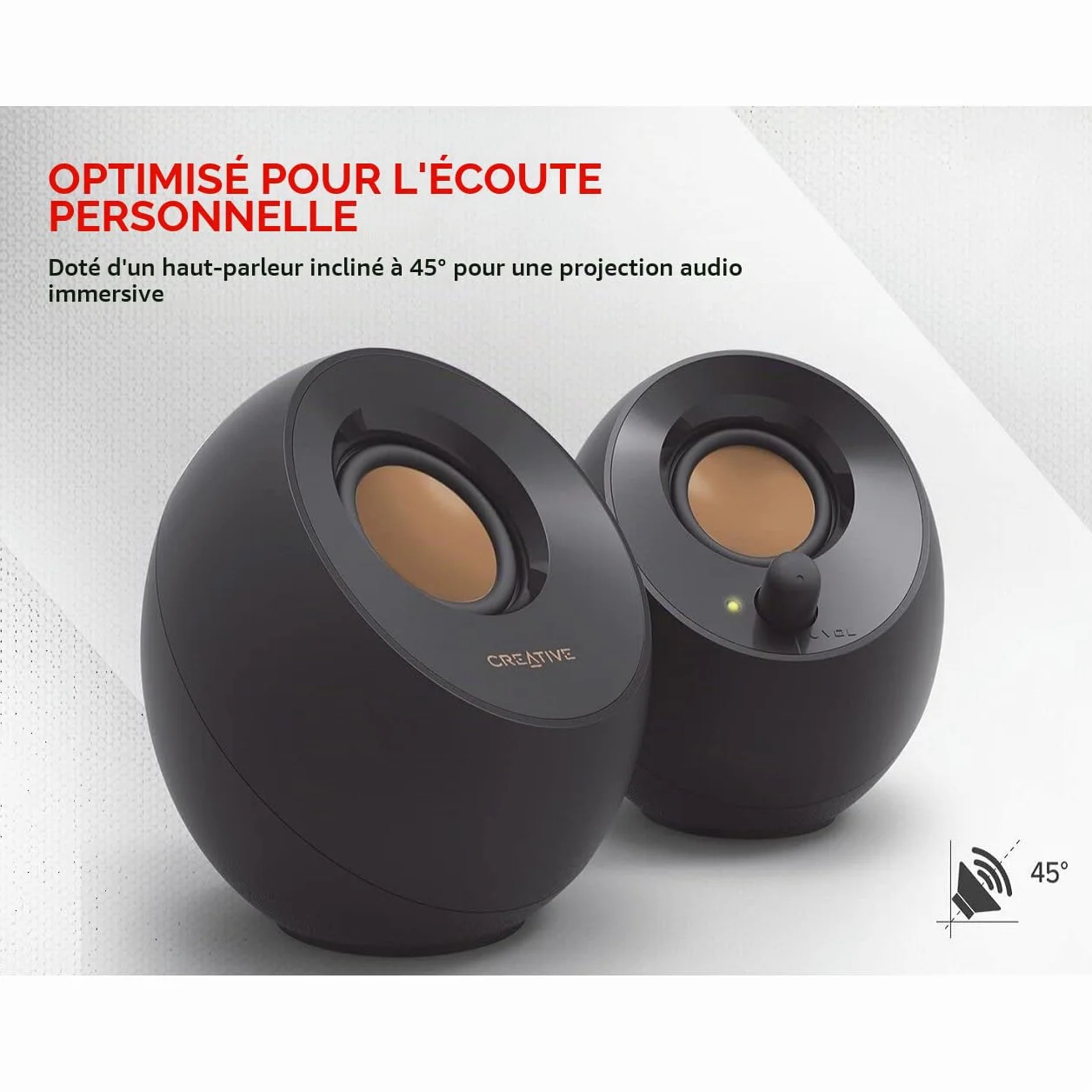 Creative Labs Pebble 4.4W Noir haut-parleur 2.0 canaux fil 3,5 mm 100-17000 Hz