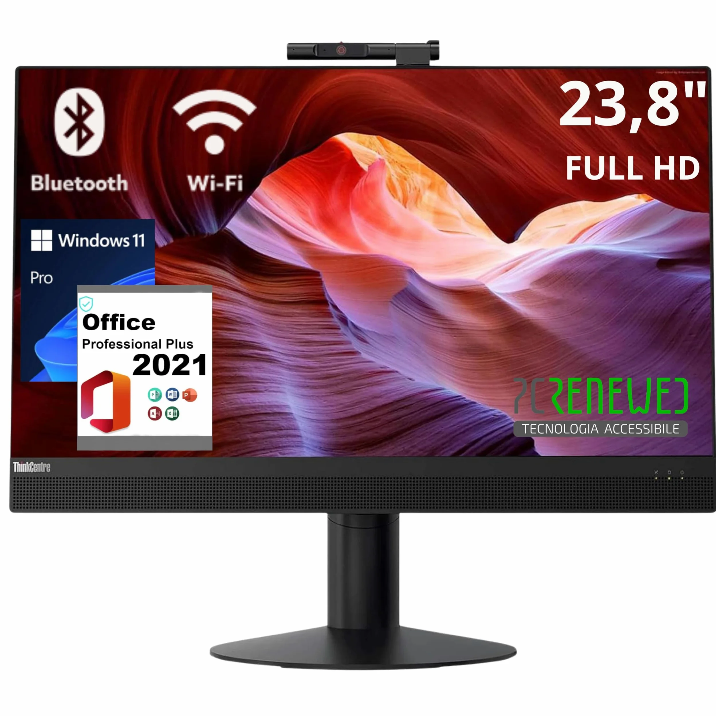 Lenovo PC Fixe Tout-en-Un, écran 24" FHD, Intel i5-8500, 16 Go de RAM, SSD 512 Go, Windows 11 Pro, Office 2021, WiFi, Bluetooth (Reconditionné)
