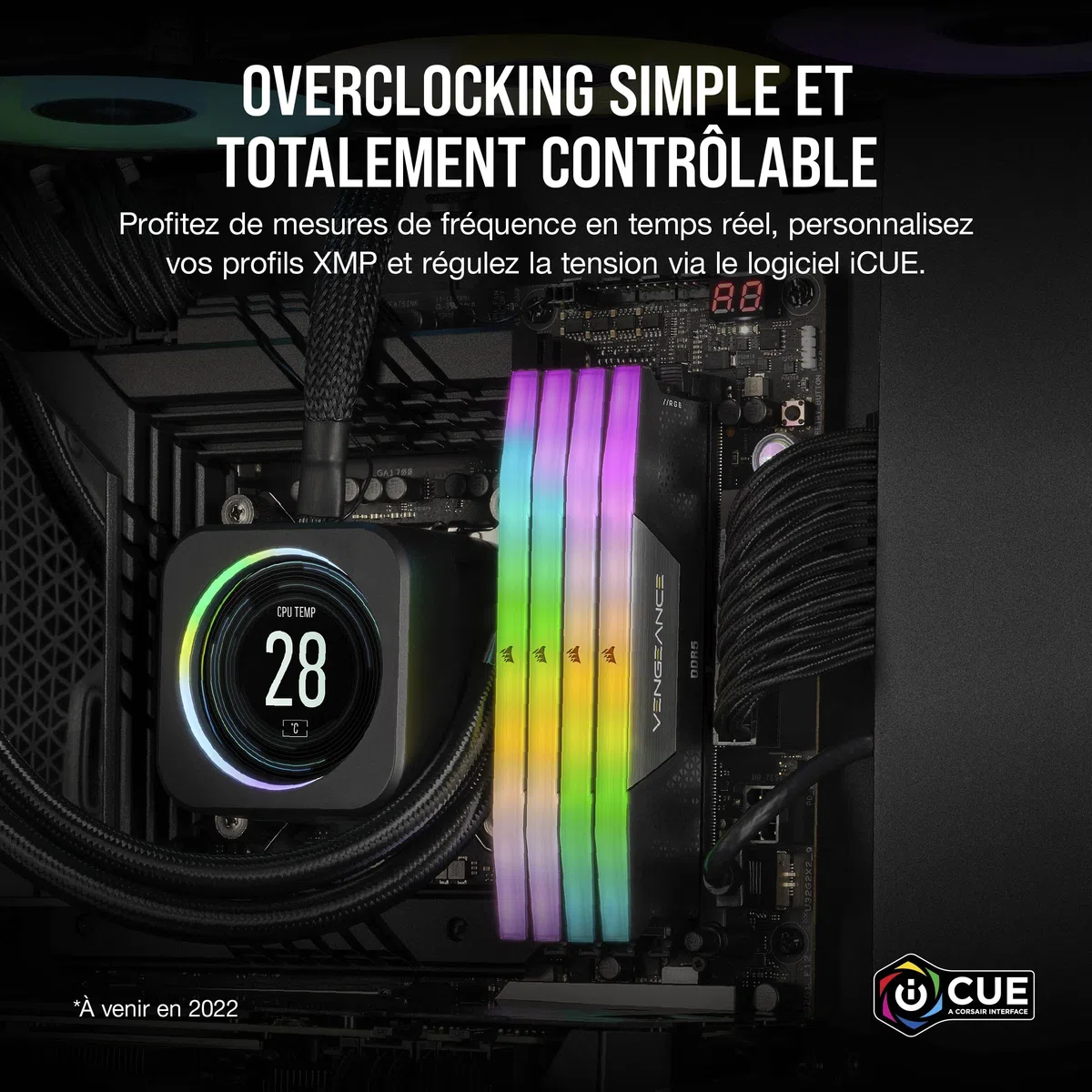 CORSAIR Vengeance RGB DDR5 RAM 32Go (2x16Go) Jusqu'à 6000MHz CL36 Intel XMP 3.0 Mémoire pour Ordinateur de Bureau - Noir (CMH32GX5M2E6000C36)