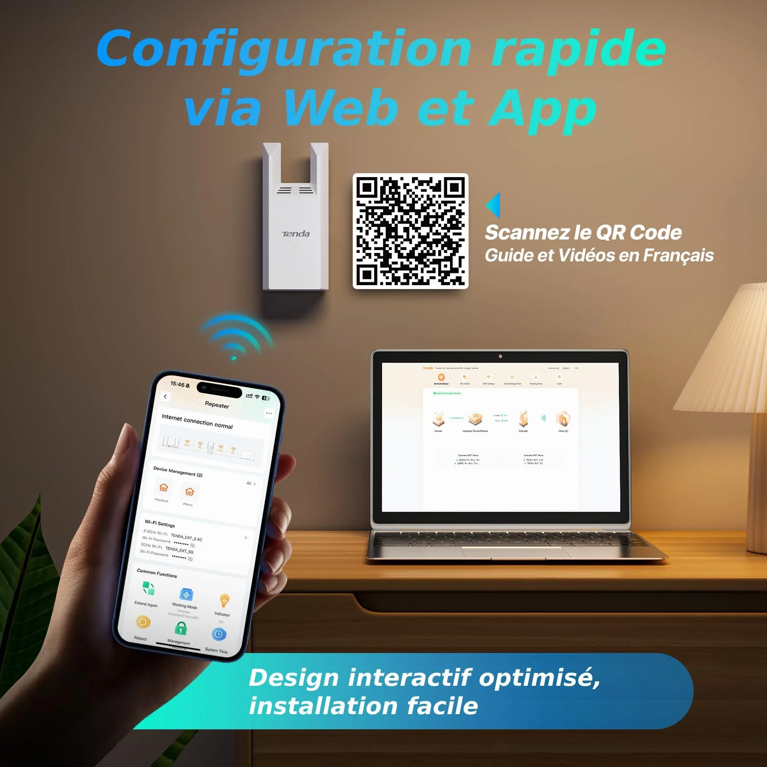 Tenda A18 Pro Répéteur WiFi AC1200 Mbps Amplificateur Gigabit Ethernet 150m²