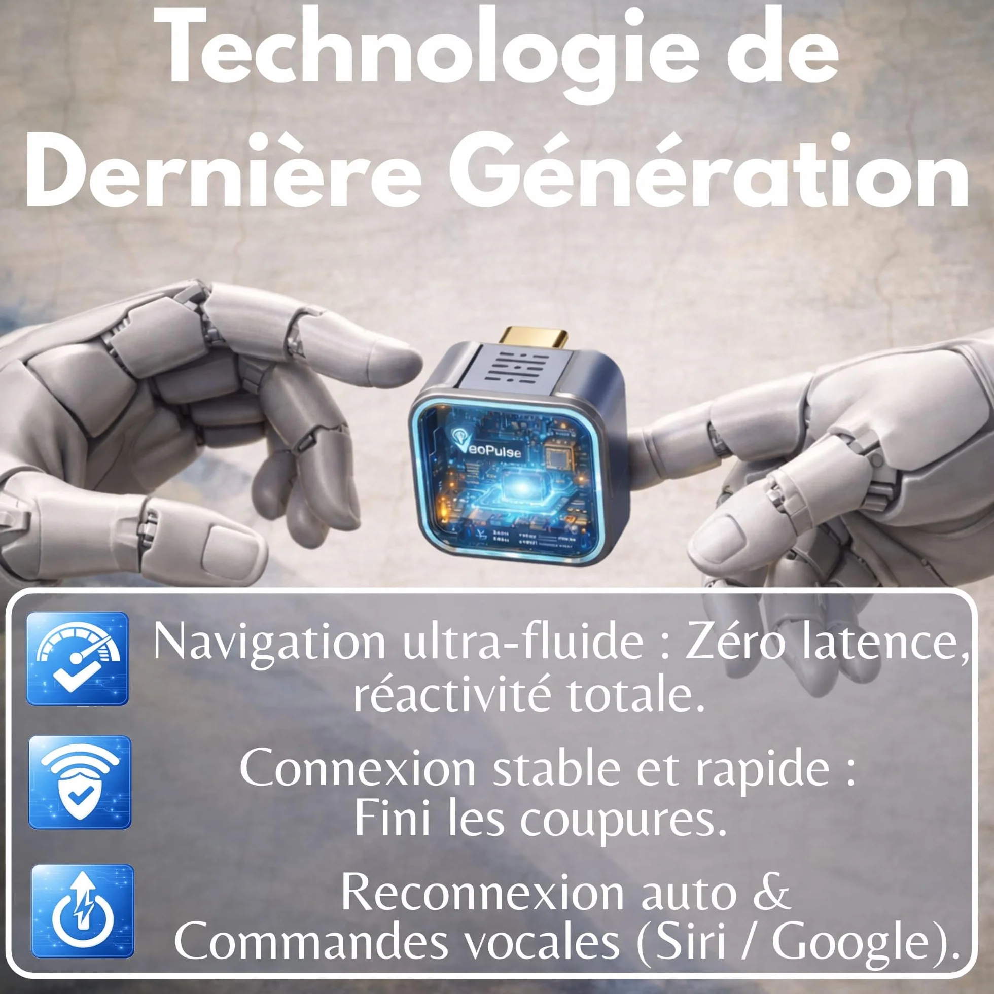 Adaptateur CarPlay Android Auto sans Fil C-Pro USB-A Dongle 2-en-1 Mémoire Double Boîtier Zinc Anti-surchauffe
