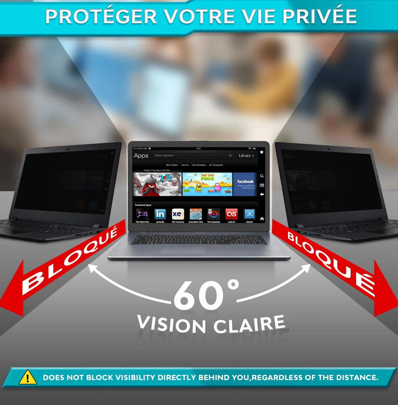 PYS Filtre écran Confidentialité 15,6 Pouces 16:9 Anti Espion Anti-Lumière Bleu Compatible HP Dell Acer Lenovo Thinkpad Samsung ASUS