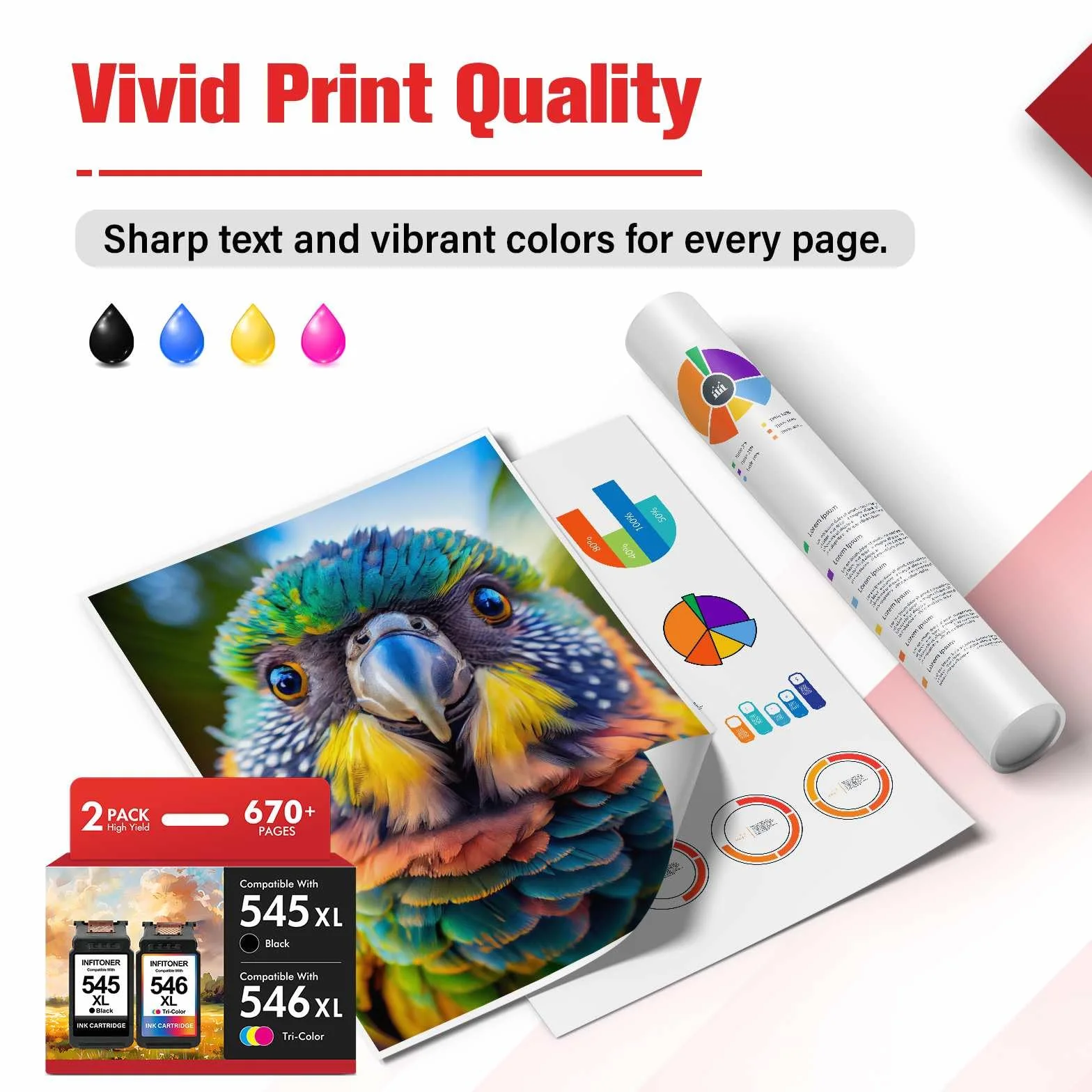 Cartouche Encre Compatible pour Canon 545 546 PG-545 CL-546 XL Noir Couleur Pixma TS3550 TS3450 TS3350