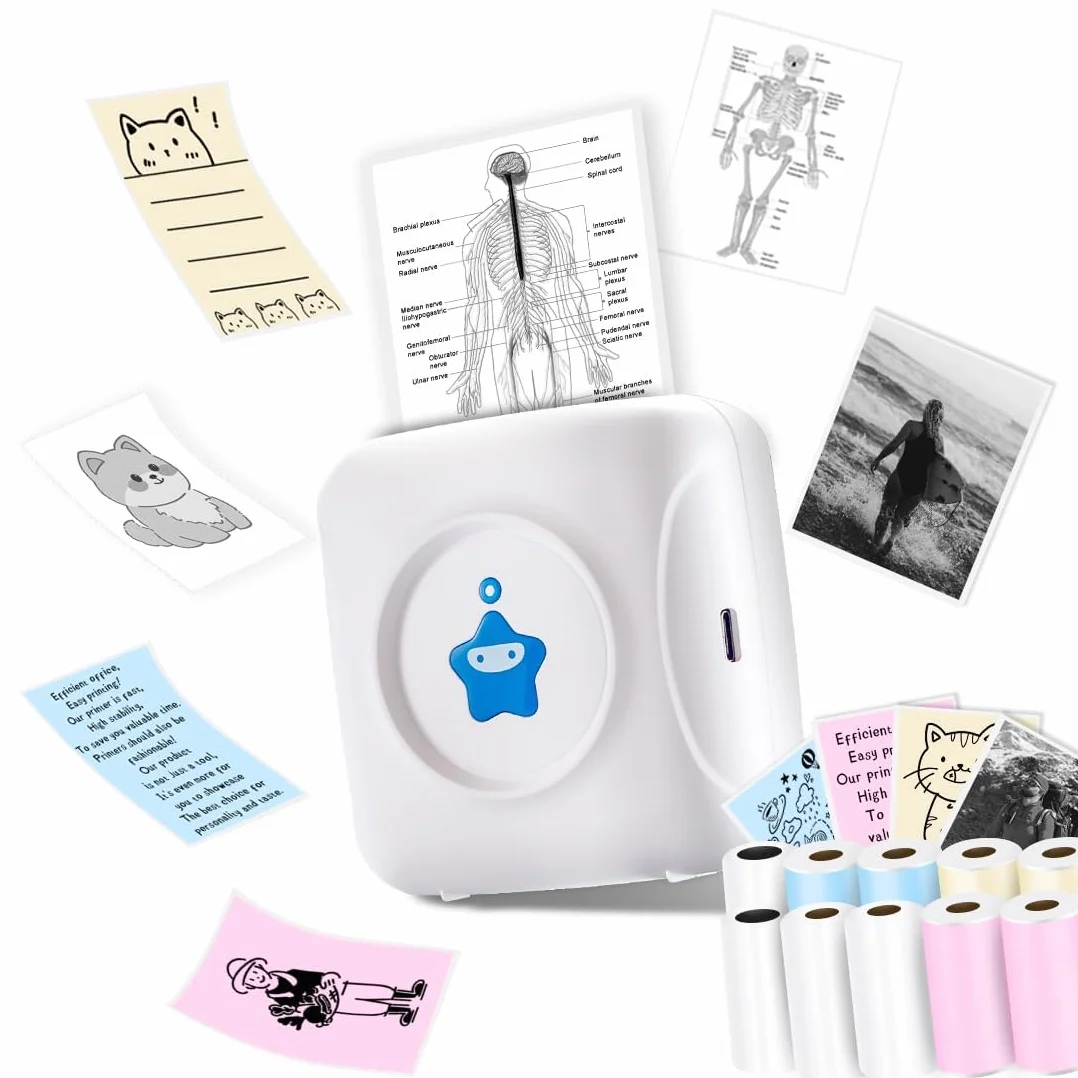 vretti Mini Imprimante Thermique TP2-Y Bluetooth Imprimante Photo Compatible Android iOS