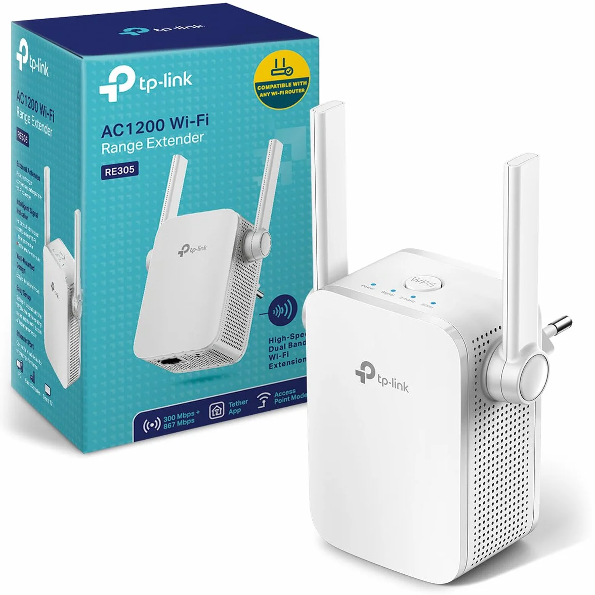 TP-Link Répéteur WiFi RE305 Amplificateur WiFi AC1200, 1 Port Ethernet, jusqu'à 120㎡