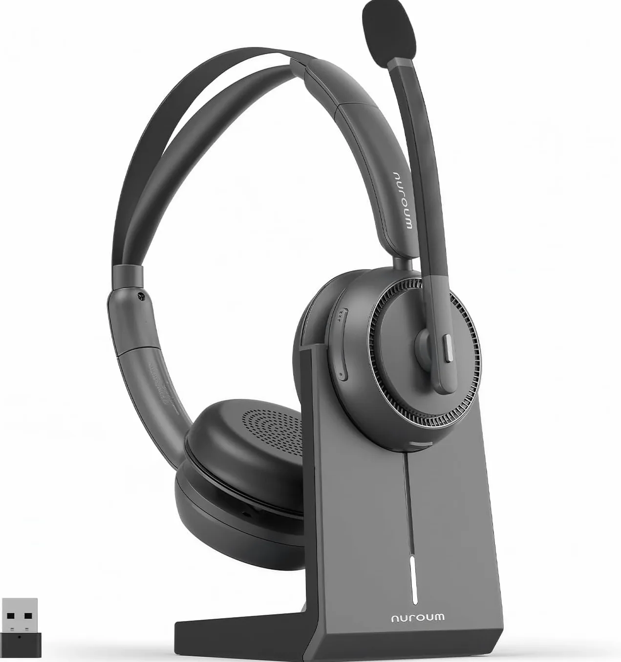 Nuroum HP31D(3rd Gen) Professionnel Casque Bluetooth sans Fil avec Micro,Casque à Réduction de Bruit ENC, Station de Charge/Bluetooth 5.4/USB Dongle, 45H d'Autonomie pour Télétravail/PC/Appels Clairs