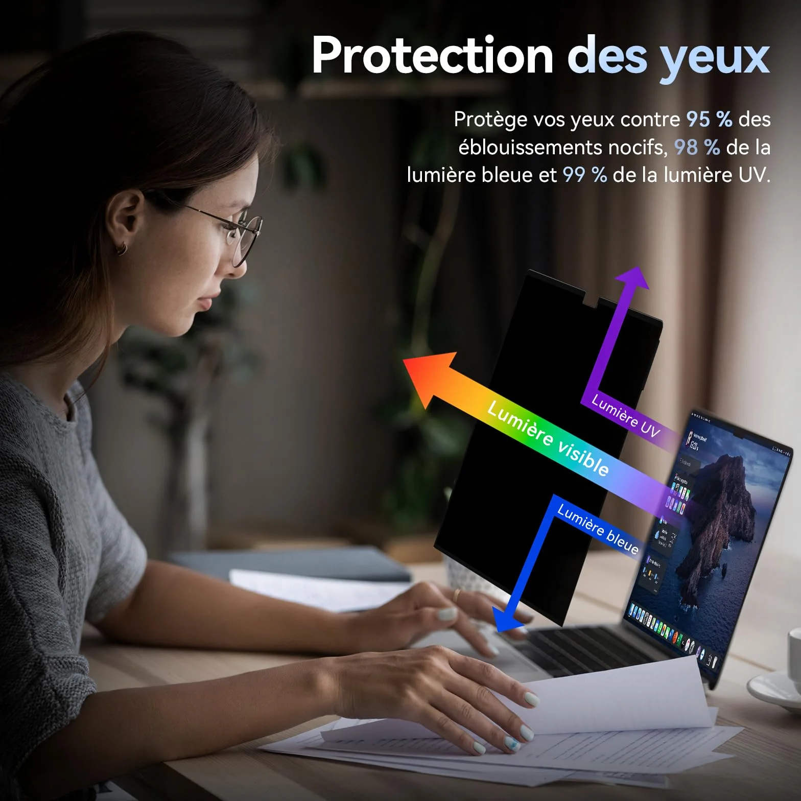Filtre de Confidentialité MacBook Air 13.6 Pouces M2 M3 M4 M5 Amovible Anti Espion Lumière Bleue