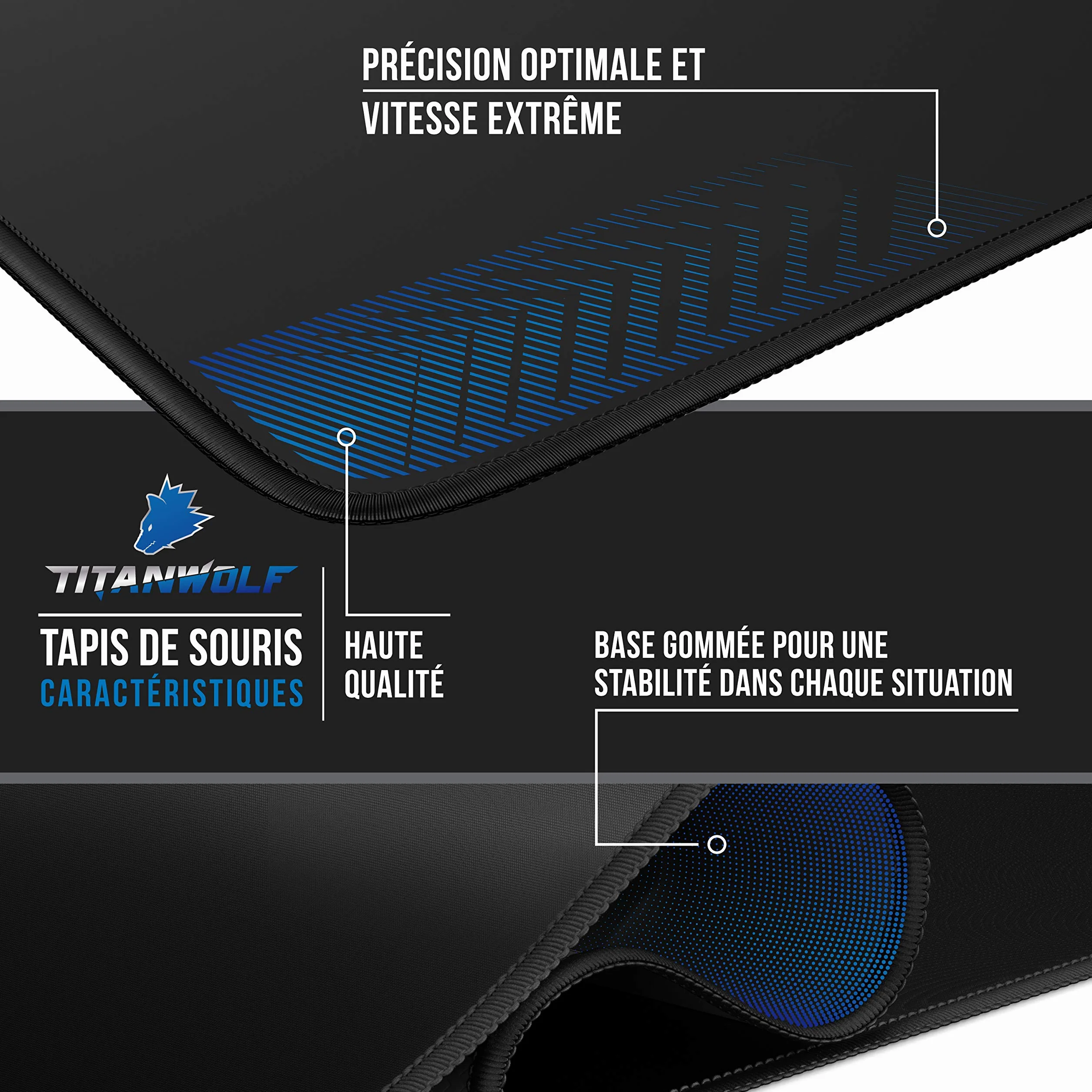 TITANWOLF Tapis de Souris Gaming XXL 1200x600mm Noir pour Souris et Clavier Roccat Razer Logitech