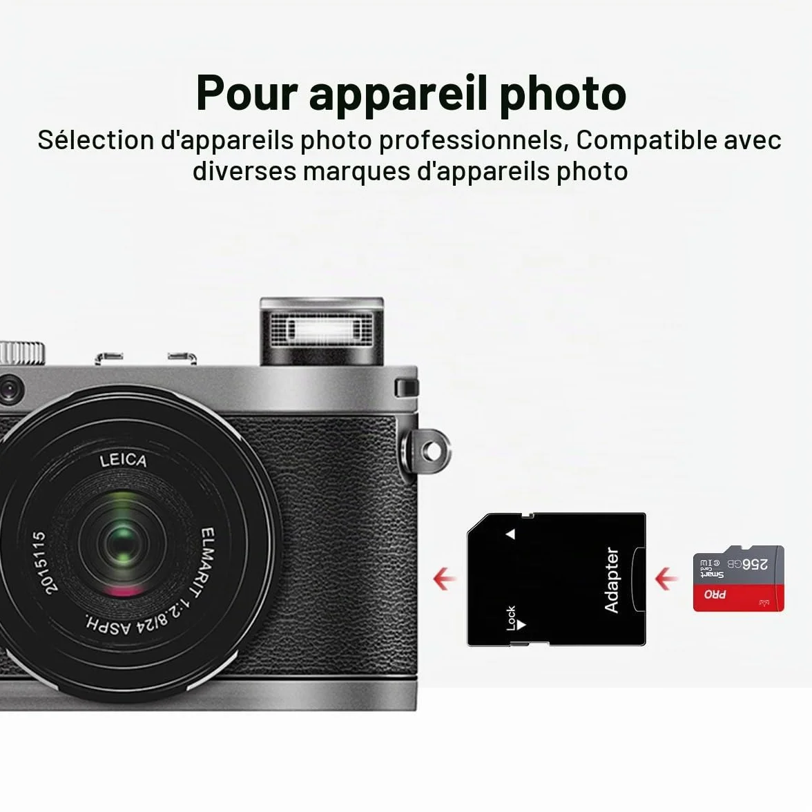 Lot de 2 cartes mémoire Micro SD 256 Go Classe 10 Haute Vitesse avec adaptateur Mini SD