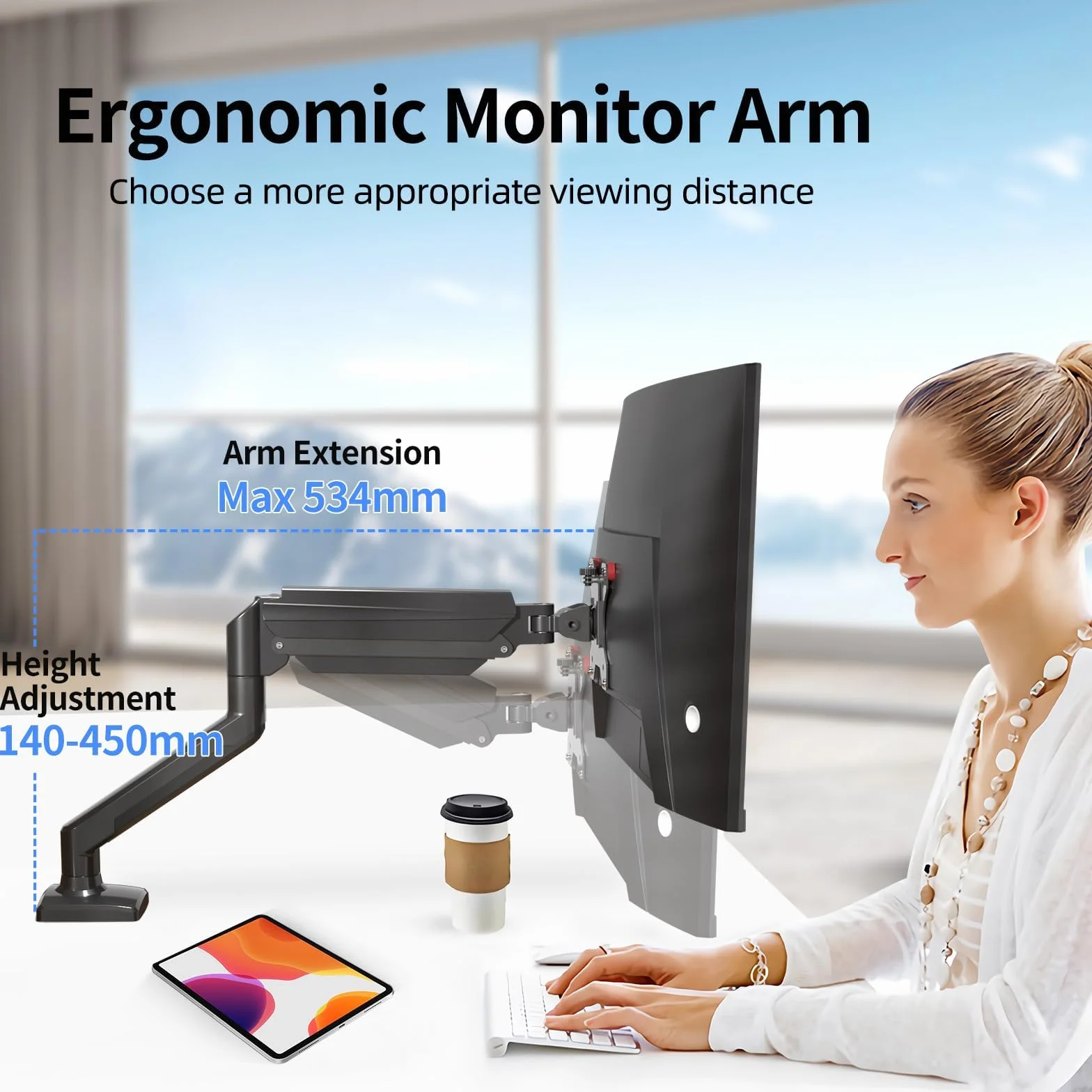 Suptek Bras de Moniteur à Ressort à Gaz pour Écran PC LCD LED 13-32 Pouces, VESA 75/100 mm, Inclinable ±90°, Rotation 360°, Capacité 2-9 kg
