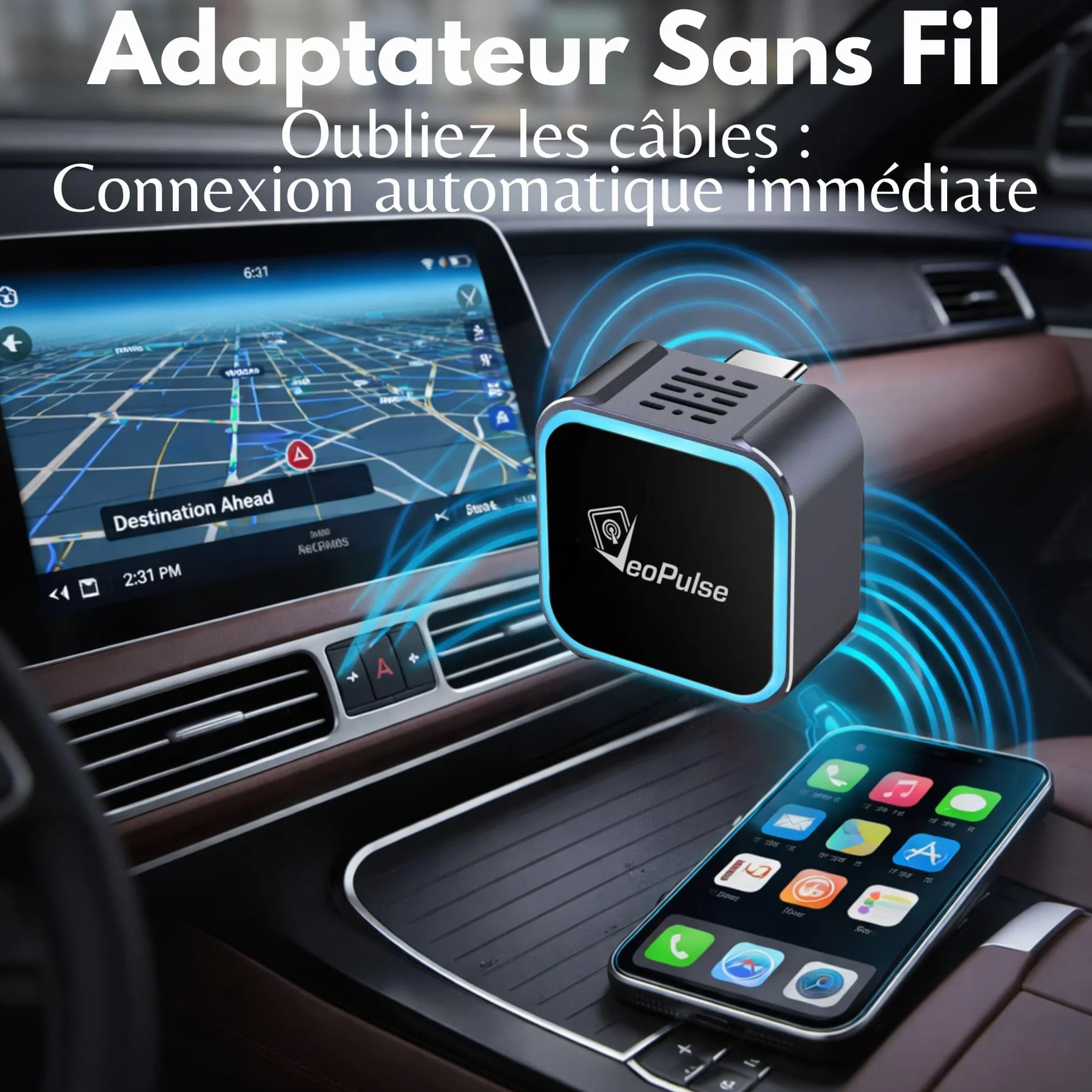 Adaptateur CarPlay Android Auto sans Fil C-Pro USB-A Dongle 2-en-1 Mémoire Double Boîtier Zinc Anti-surchauffe
