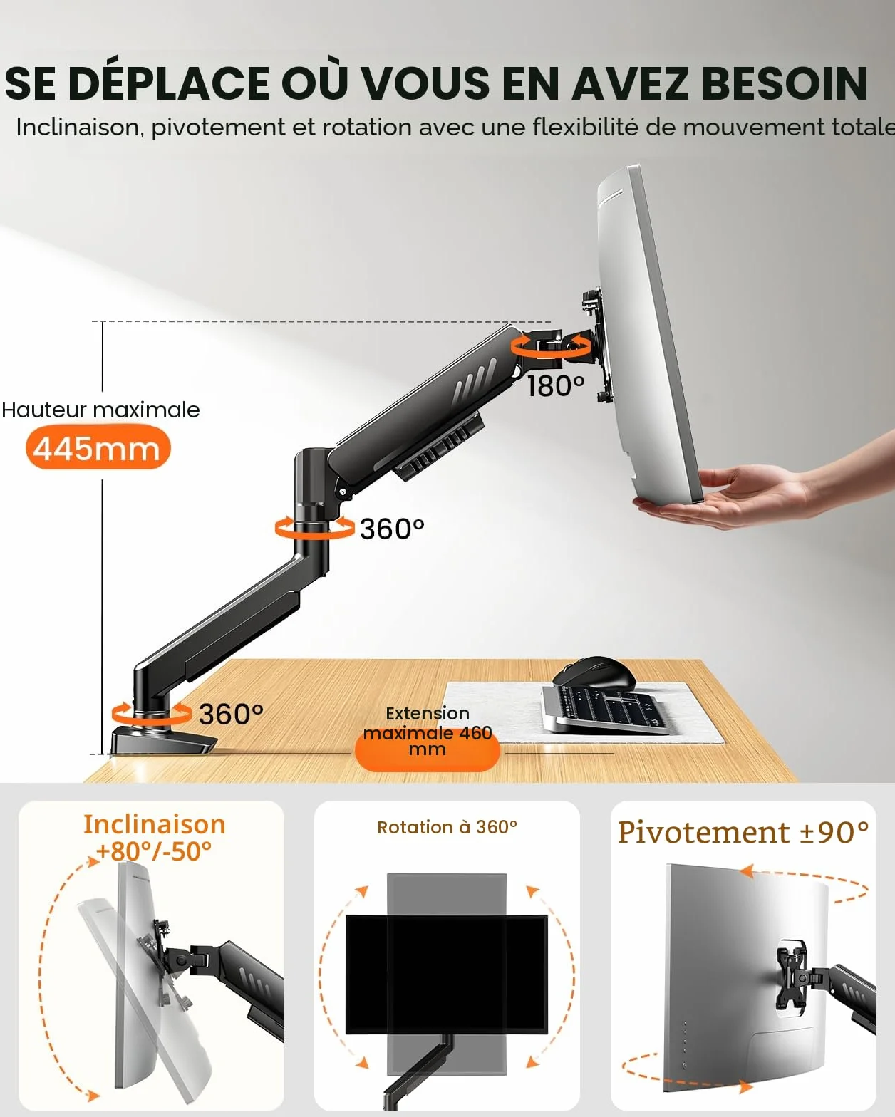 ErGear Bras Ecran PC 13-34 Pouces VESA 75/100 mm jusqu'à 9kg Gestion de Câbles
