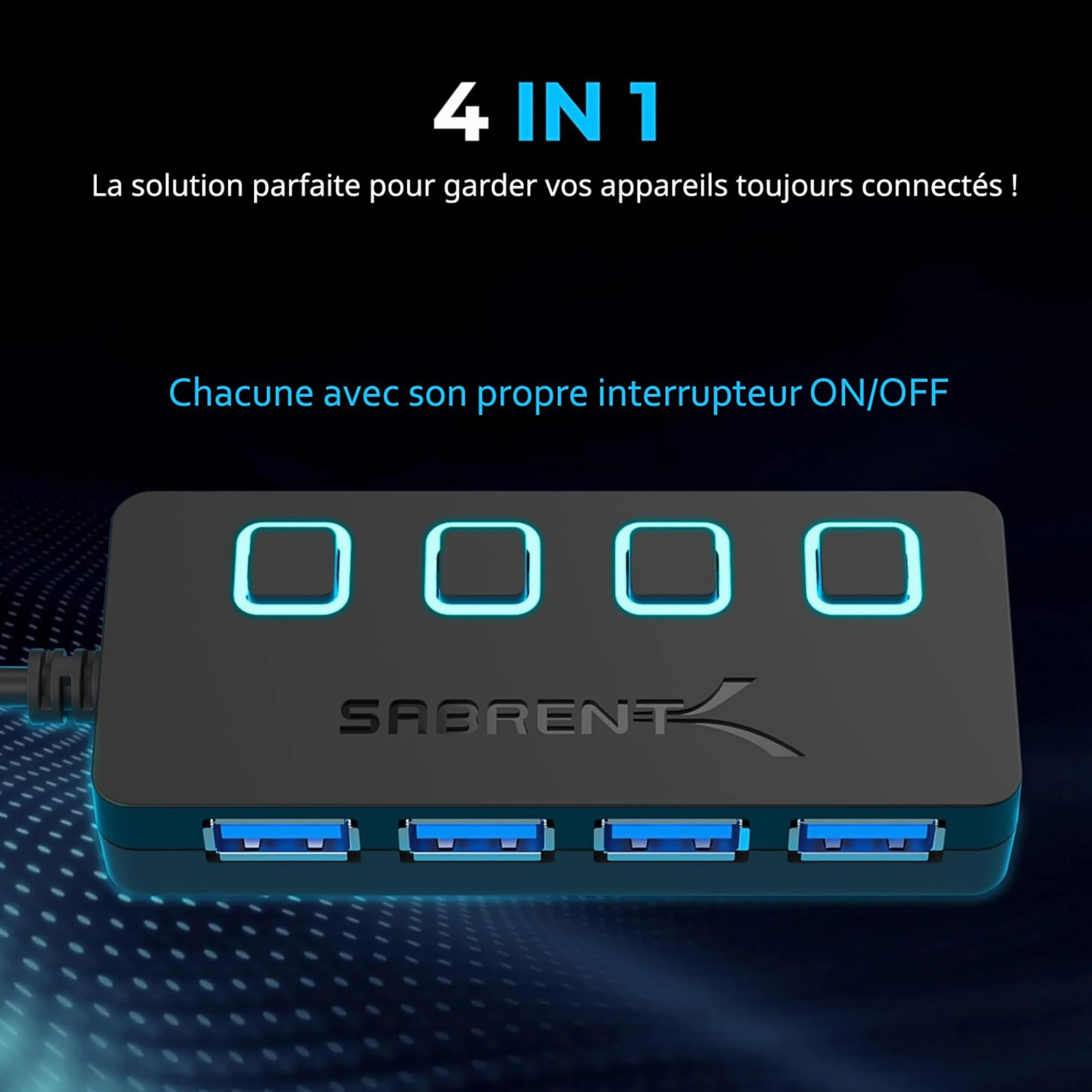 SABRENT Hub USB 3.0 Alimenté 4 Ports 5 Gbps avec Commutateurs et Voyants Individuels HB-UMP3