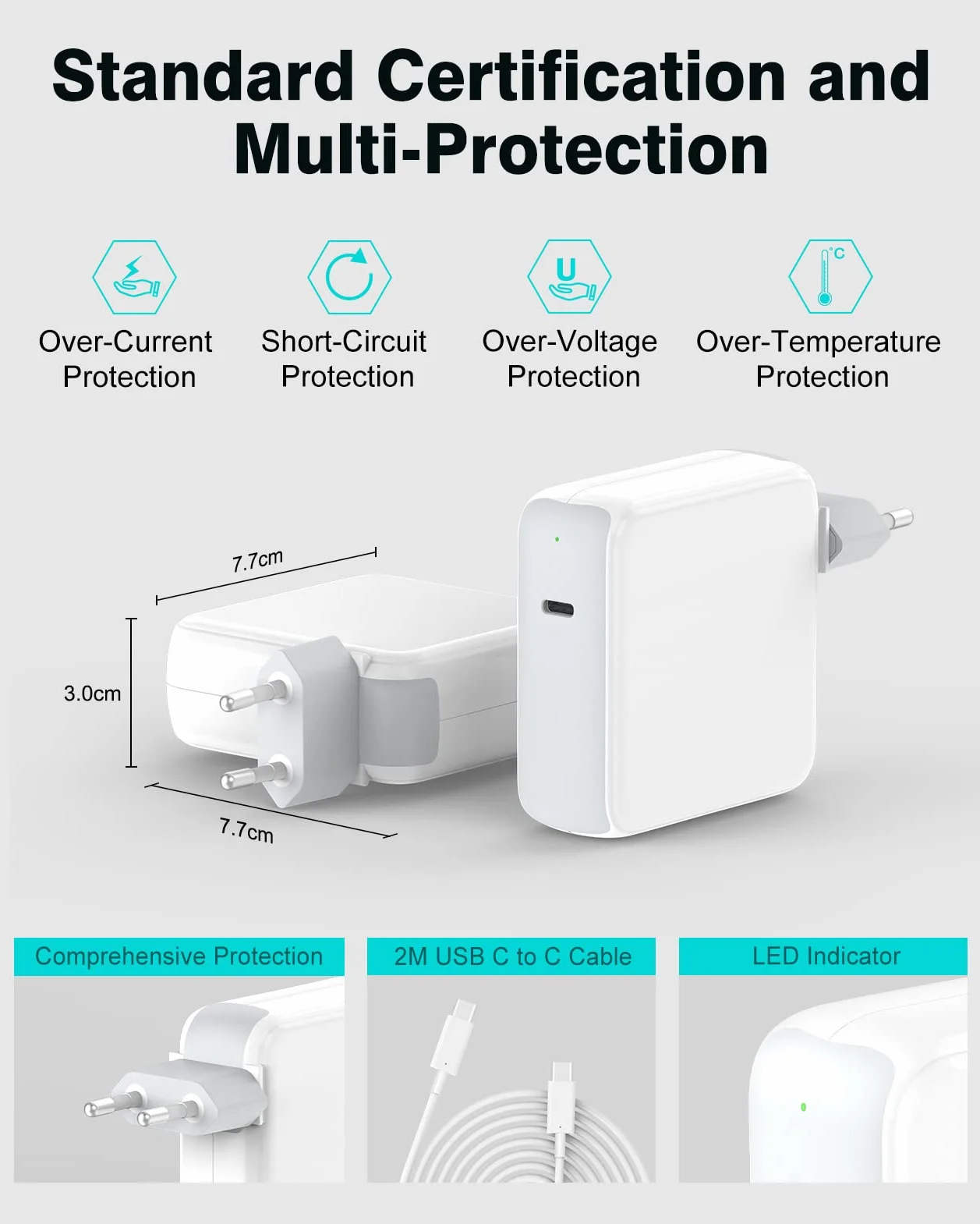 Chargeur MacBook Pro 96W USB C Compatible MacBook Pro 16 15 14 13 Pouces MacBook Air 2020 2019 2018 iPad Alimentation Rapide Câble 5A 100W