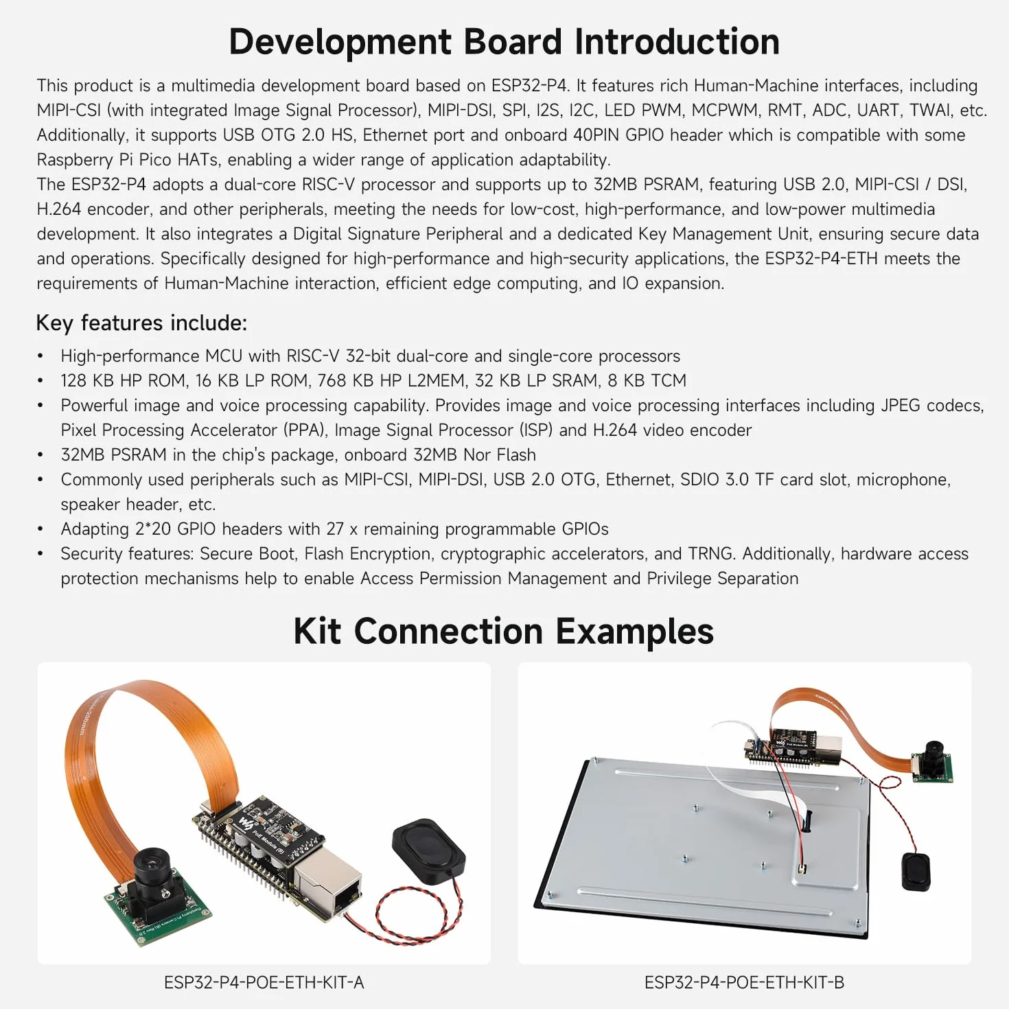 Waveshare ESP32-P4-ETH Development Board, ESP32-P4, 100 Mbps RJ45 Ethernet, PoE Module, 3 Items
