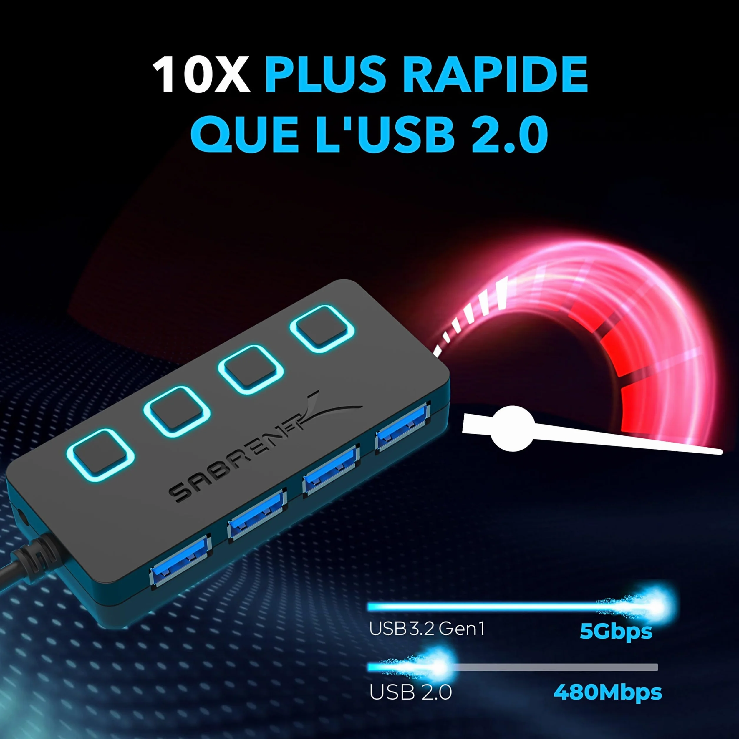 SABRENT Hub USB 3.0 Alimenté 4 Ports 5 Gbps avec Commutateurs et Voyants Individuels HB-UMP3