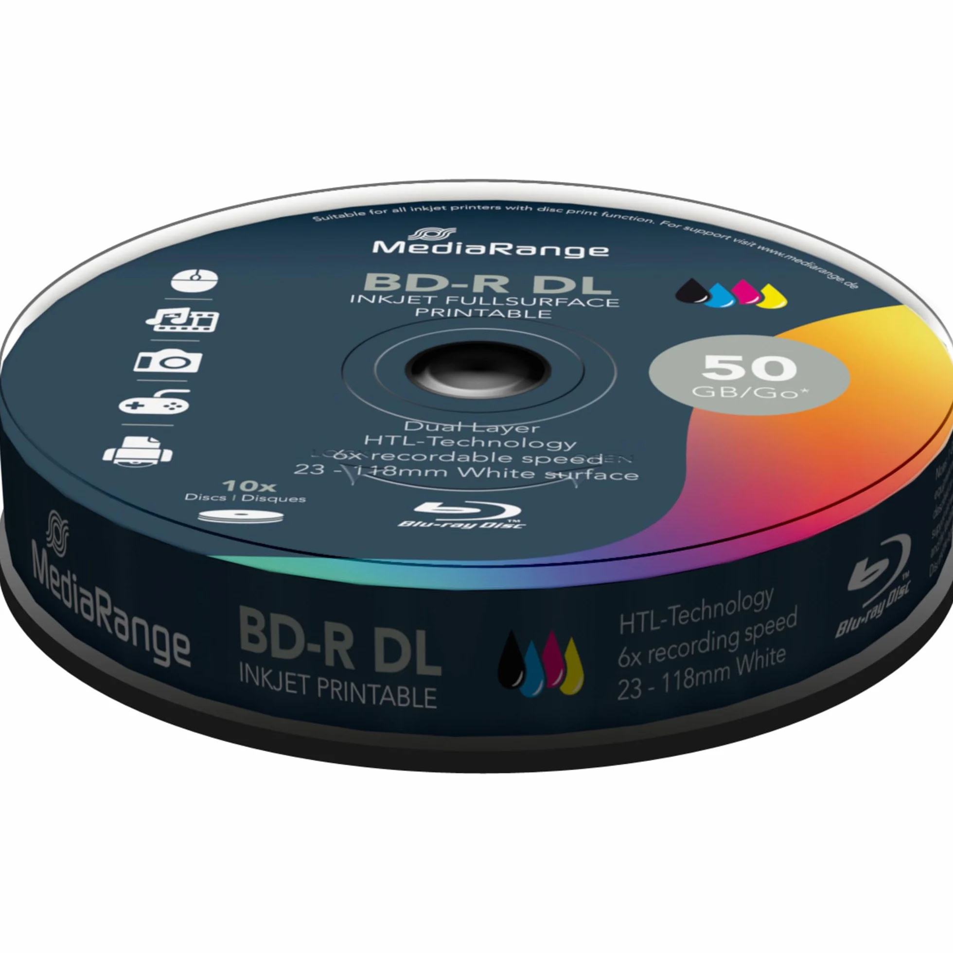 MediaRange MR509 BD-R DL 50 Go 10 pièces blanc