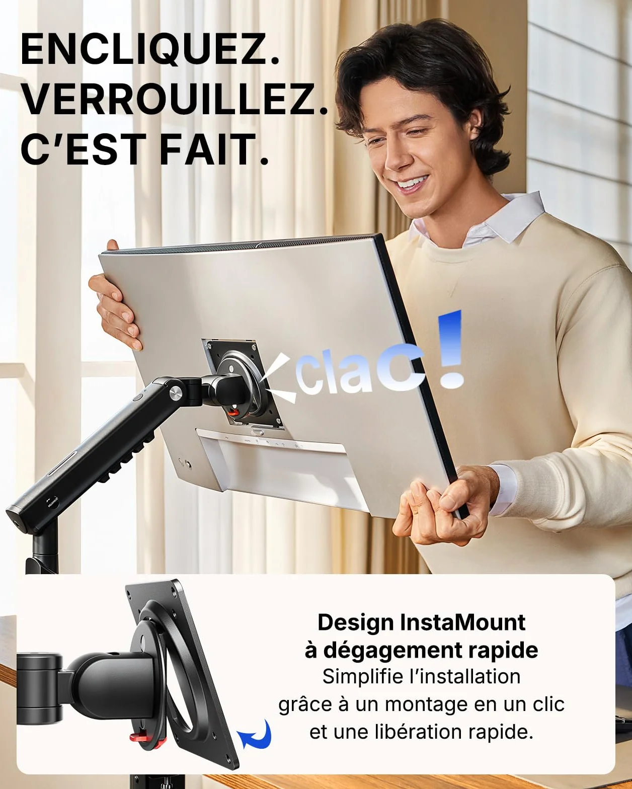 HUANUO Support Ecran PC Bras MechaSpring 13-32" VESA 9 kg Montage Pince C