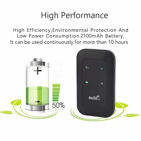 Routeur Mobile 4G 5G 300 Mbps 10 Appareils Carte SIM Batterie 10 Heures