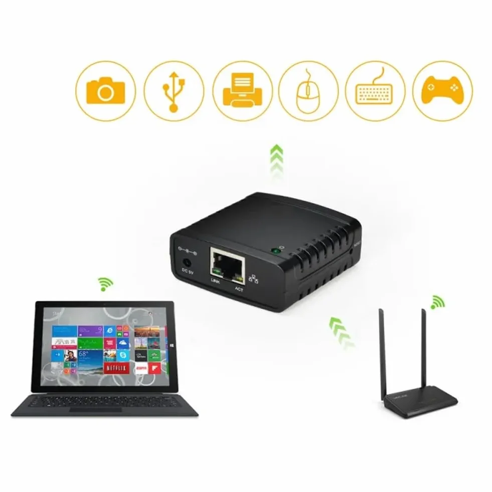 Serveur d'impression USB 2.0 100 Mbps LAN Ethernet Adaptateur Secteur Prise UE