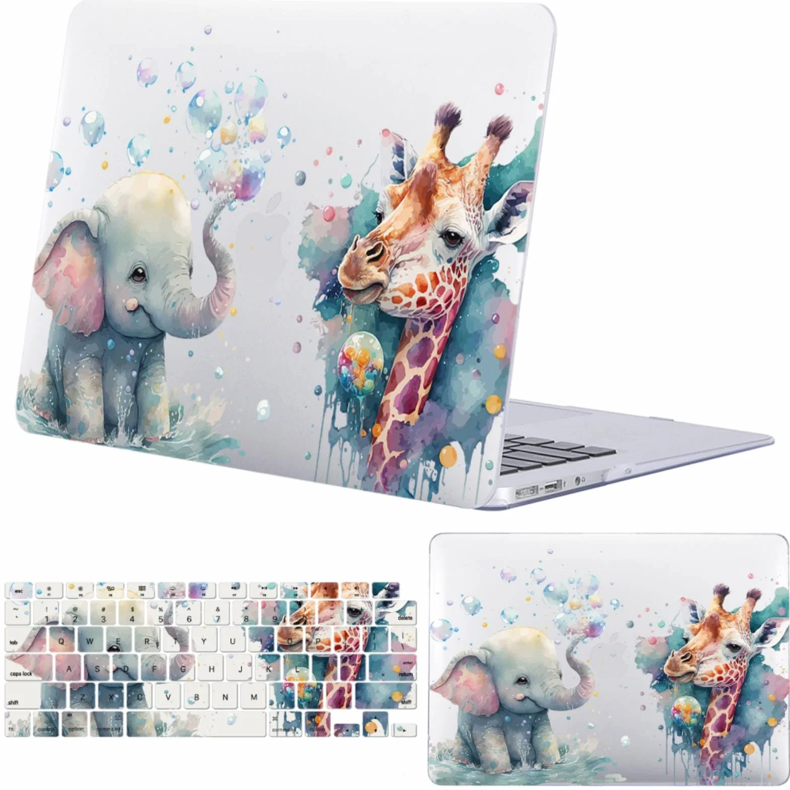 Coque Compatible MacBook Air 13,6 Pouces A2681 A3113 A3240 2022-2025 Écran Retina Mat Étui Plastique Housse Clavier Éléphants Girafes