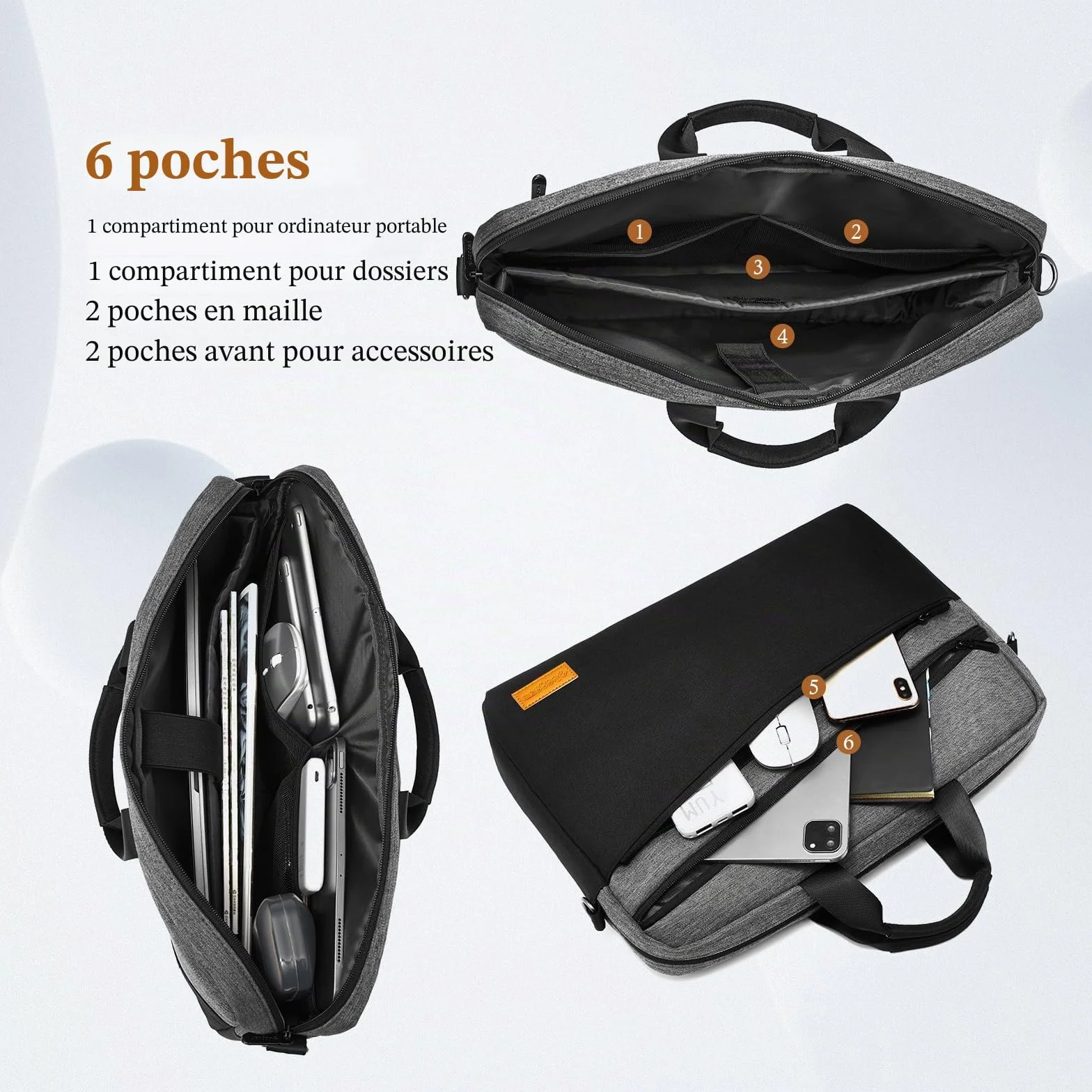 Sacoche Ordinateur Portable 15,6 17,3 Pouces Mallette Sac PC Tablette Imperméable Léger Robuste