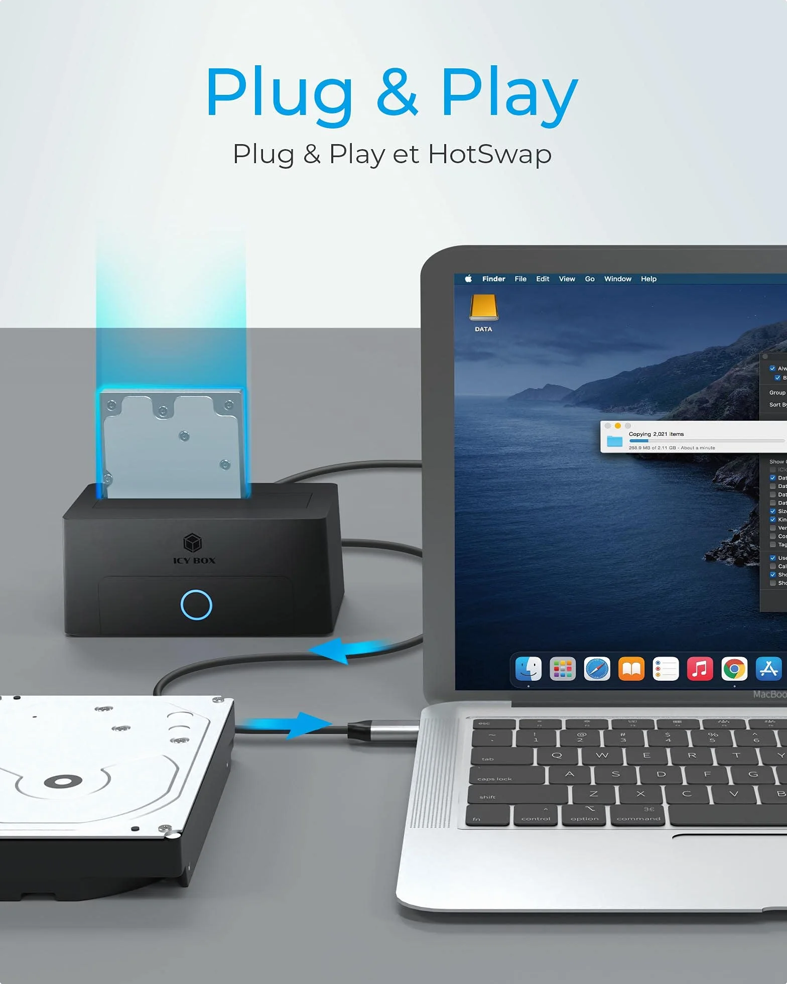 ICY BOX Station d’Accueil USB 3.2 pour SSD Disque Dur 2,5 3,5 Pouces SATA UASP Boitier Interne Externe
