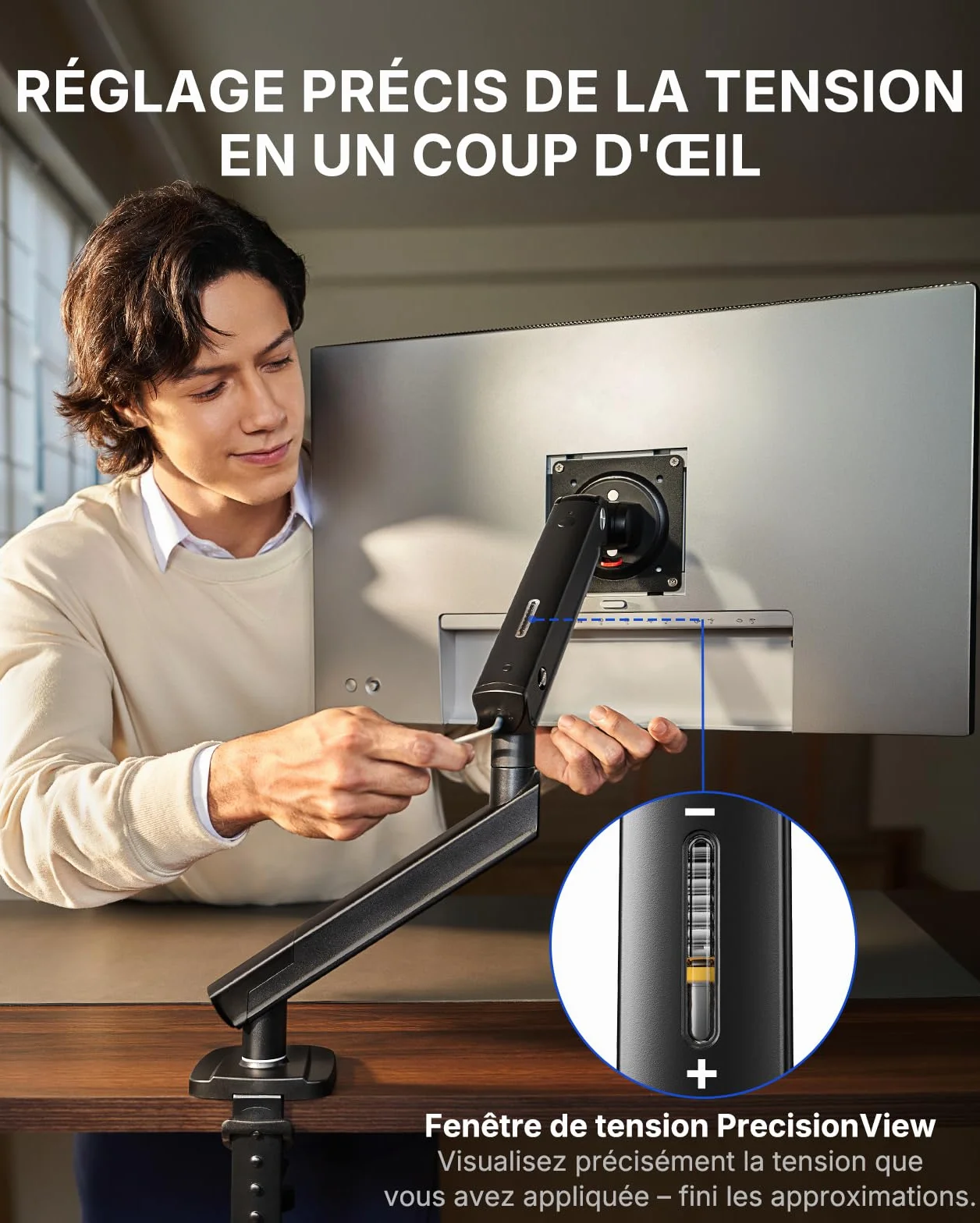 HUANUO Support Ecran PC Bras MechaSpring 13-32" VESA 9 kg Montage Pince C